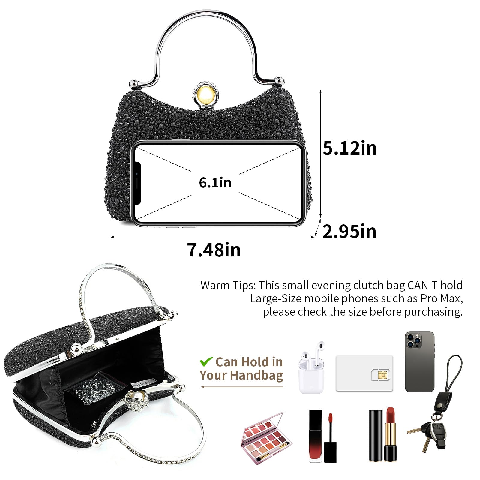 Sparkling Rhinestone Evening Clutch Bag for Women - Elegant Crystal Party Wedding Purse with Chain - Perfect for Formal Events, Prom & Special Occasions