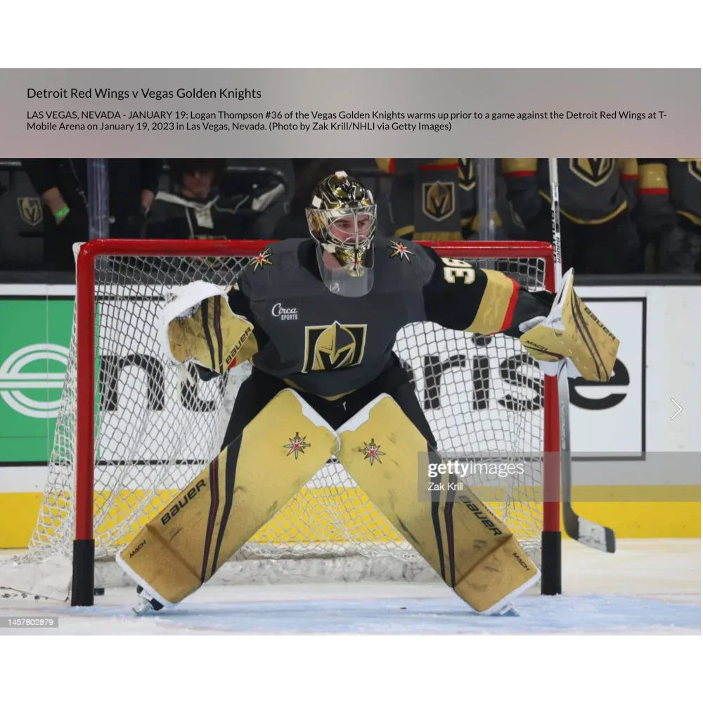 Authentic Logan Thompson Game Used Signed Goalie Mask 2022-23 Season with COA - Vegas Golden Knights NHL Hockey Memorabilia - Perfect for Collectors, Fans, and Sports Memorabilia Displays