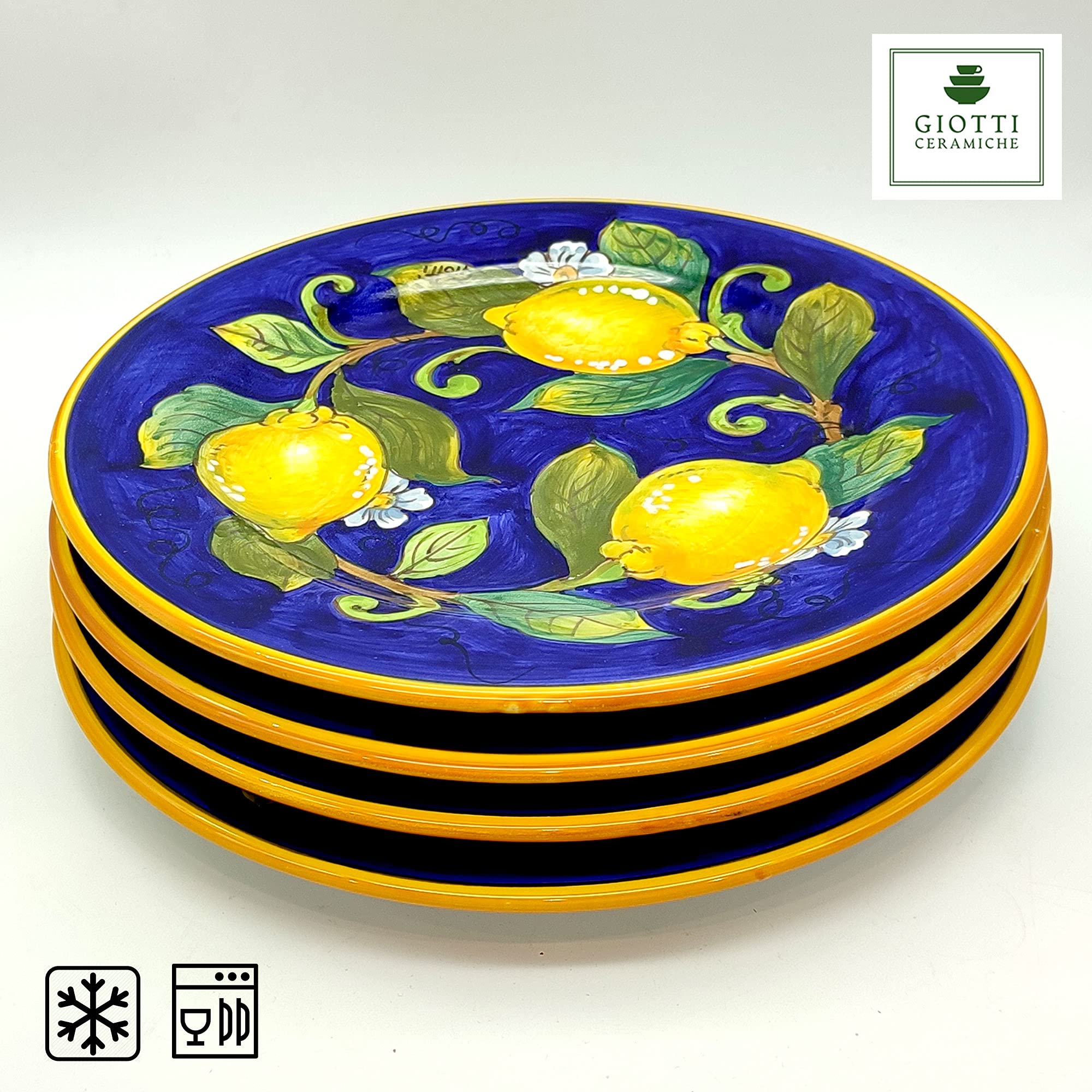 Italian Ceramic Dinnerware Set for 4 - Hand Painted Tuscan Pottery Plates, Bowls & Mugs - Blue Lemon Design - Authentic Made in Italy Home Decor - Perfect for Family Dinners, Entertaining Guests & Kitchen Decor