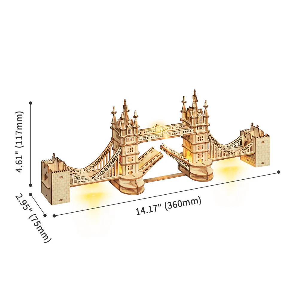 ROBOTIME Tower Bridge DIY 3D Wooden Model Kit - London Landmark Building Toy for Adults & Teens - Perfect for Home Decoration, Gift, and STEM Learning