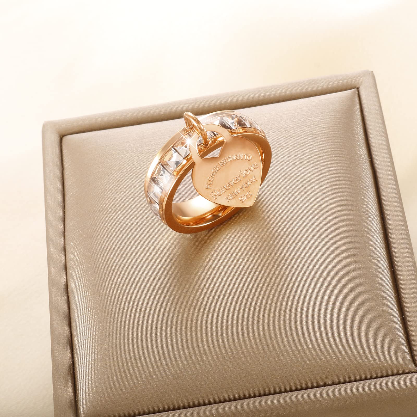 JINHUI Eternity Band Ring for Women - Cubic Zirconia Wedding & Engagement Ring with Heart Charm - Perfect for Anniversaries, Valentine's Day & Romantic Proposals