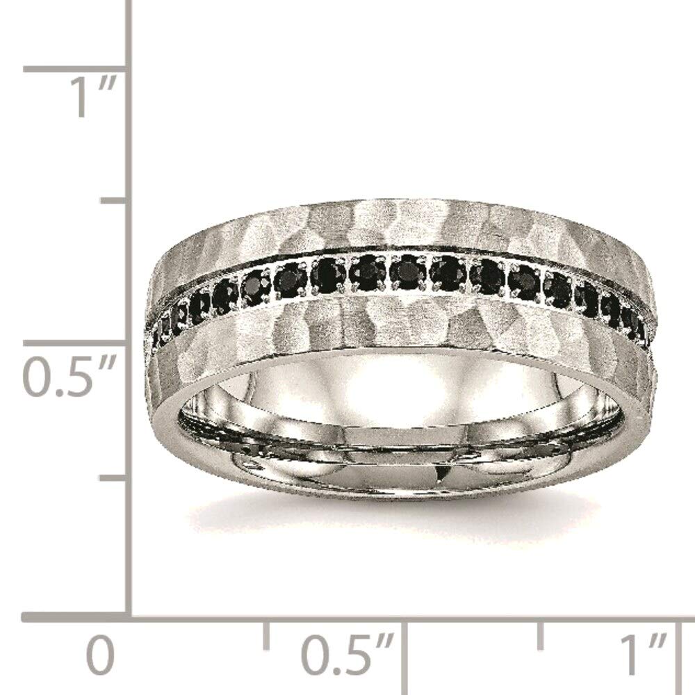 Bonyak Stainless Steel Black CZ Hammered Ring - Size 12.5 | Brushed & Polished Finish | Durable Jewelry for Men & Women | Perfect for Weddings, Parties & Everyday Wear