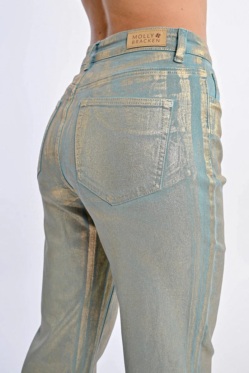 Coated Straight Pants for Women - Turquoise Waterproof Trousers | Office Wear, Casual Outfits & Rainy Day Fashion
