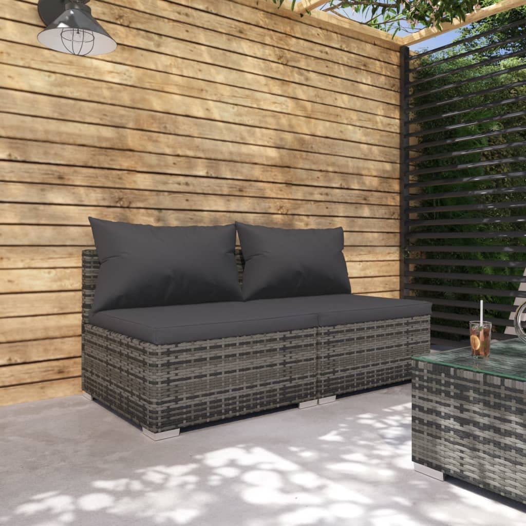 vidaXL 2-Piece Patio Furniture Set with Cushions - Modular Outdoor Lounge Sofa Set - Weather-Resistant Poly Rattan & Durable Steel Frame - Gray & Anthracite - Perfect for Backyard, Garden, Poolside & Patio Relaxation