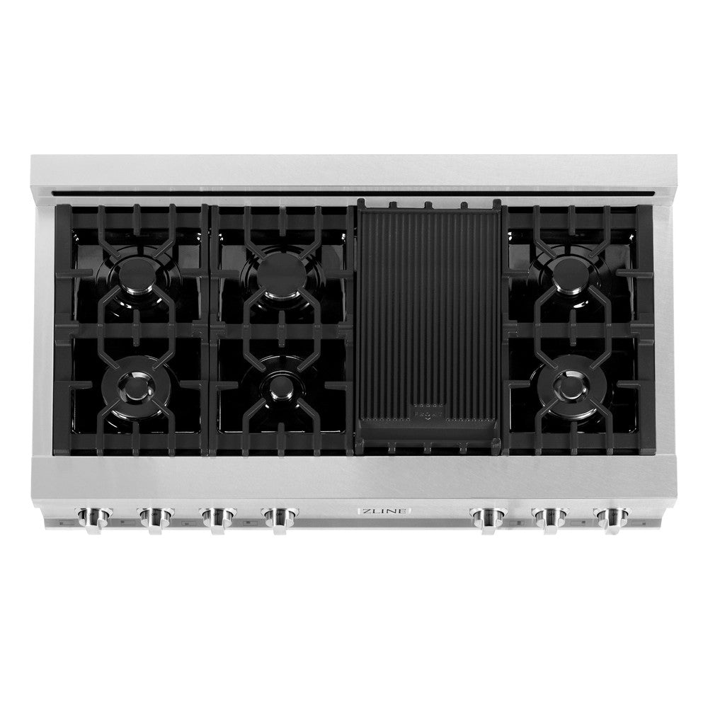 ZLINE 48-Inch Professional Gas Rangetop with 7 High-Power Burners & Porcelain Cooktop - Satin Stainless Steel (RTS 48) - Perfect for Home Chefs & Commercial Kitchens
