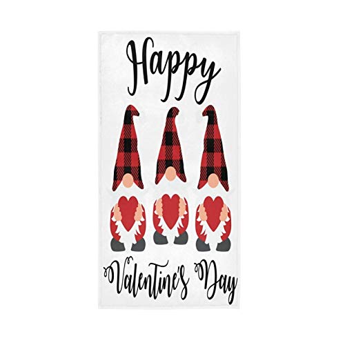 Buffalo Check Plaid Gnomes Soft Hand Towels 30x15 Inch - Decorative Valentine's Day Kitchen Dish Towels & Washcloths for Bathroom, Hotel, Gym, Spa - Perfect for Holiday Gifts, Home Decor, and Everyday Use