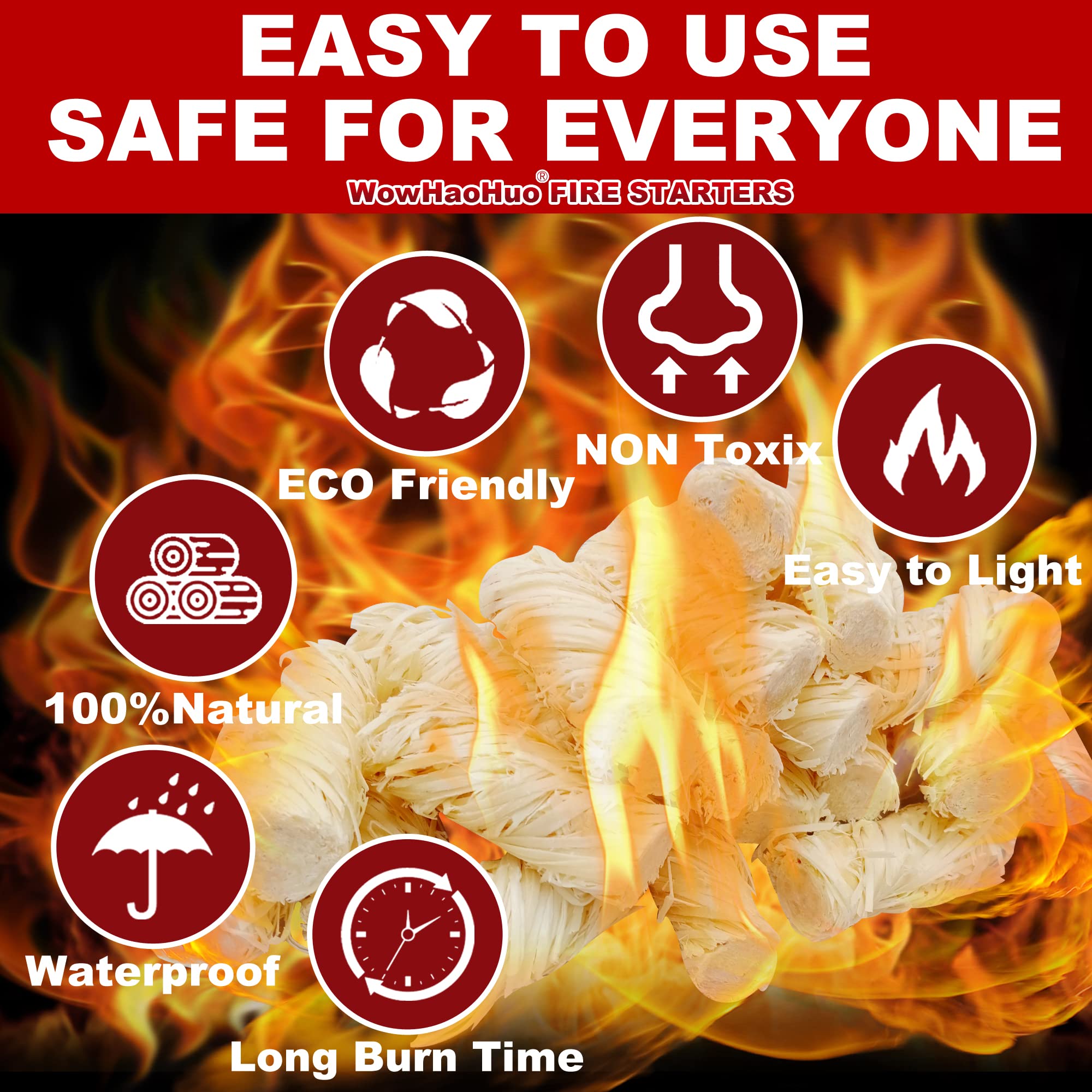 100Pcs Natural Fire Starters - Waterproof & Long-Lasting for Fireplace, Grill, BBQ, Camping, Survival Kit | Perfect for Chimney, Fire Pit, Wood Stove & Smoker | Ideal for Outdoor Adventures, Emergency Preparedness & Backyard Gatherings