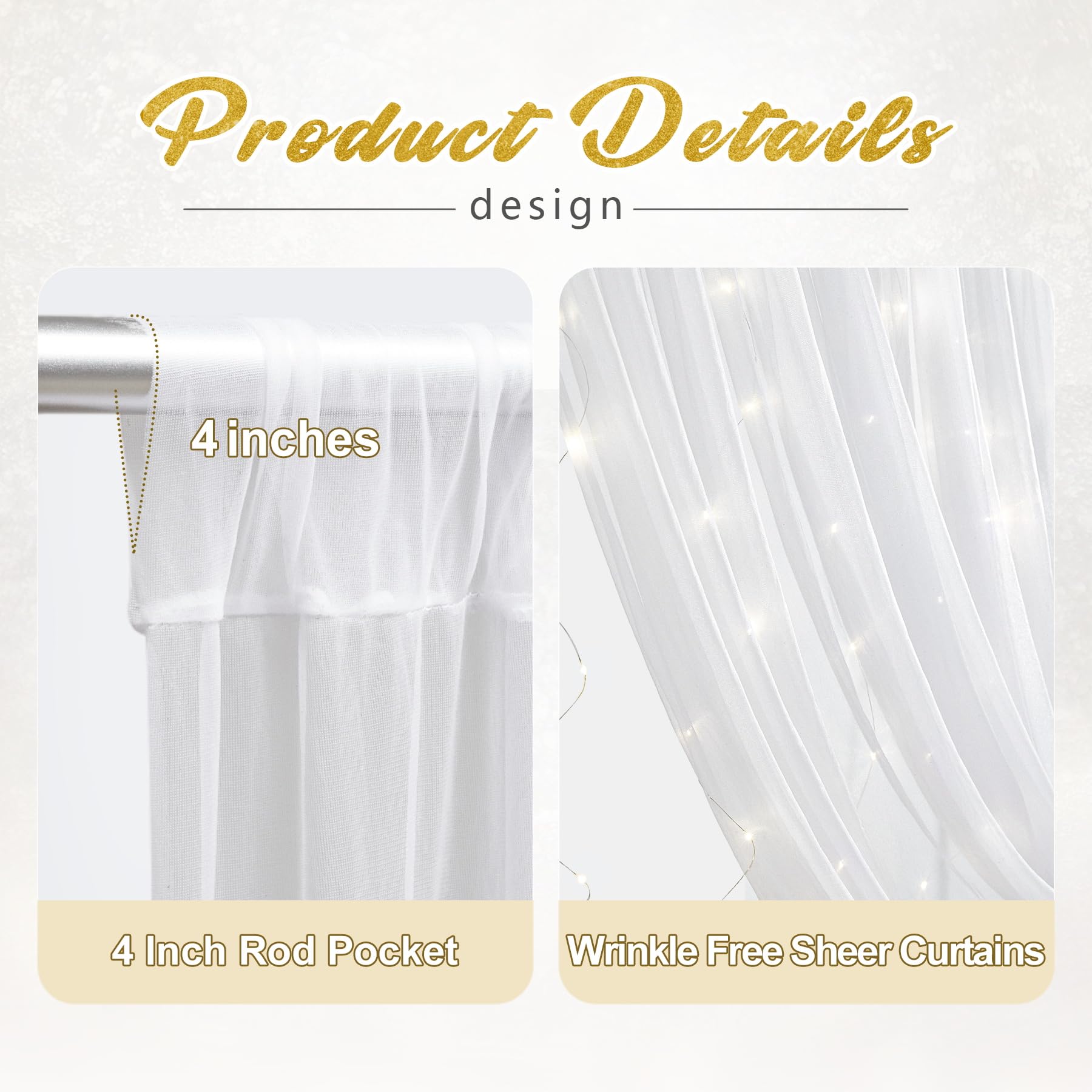 20x10ft White Tulle Backdrop Curtain with Fairy Lights - Sheer Wedding Photo Backdrop for Ceremony, Reception, Bridal Shower, Baby Shower & Birthday Party Decorations - Perfect for Indoor/Outdoor Events & Photography