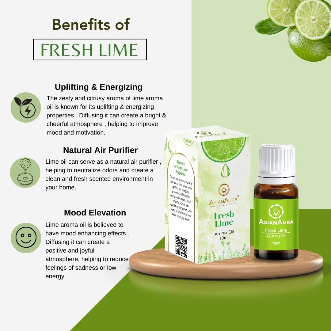 Premium Aromatherapy Essential Oil Set - 6 Pack (10ml Each) with Fresh Lime, Rosy Romance, White Jasmine, English Lavender, Lemon Grass & Fruit Basket Scents | Asian Aura Diffuser Oils for Home Relaxation, Spa, Yoga & Meditation | Natural Fragrance for Stress Relief & Mood Enhancement
