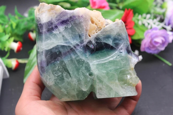Natural Quartz Crystal Fluorite Skull - 1421g Healing Stone for Meditation, Energy Cleansing & Spiritual Growth - Perfect for Home Decor, Reiki, and Chakra Balancing