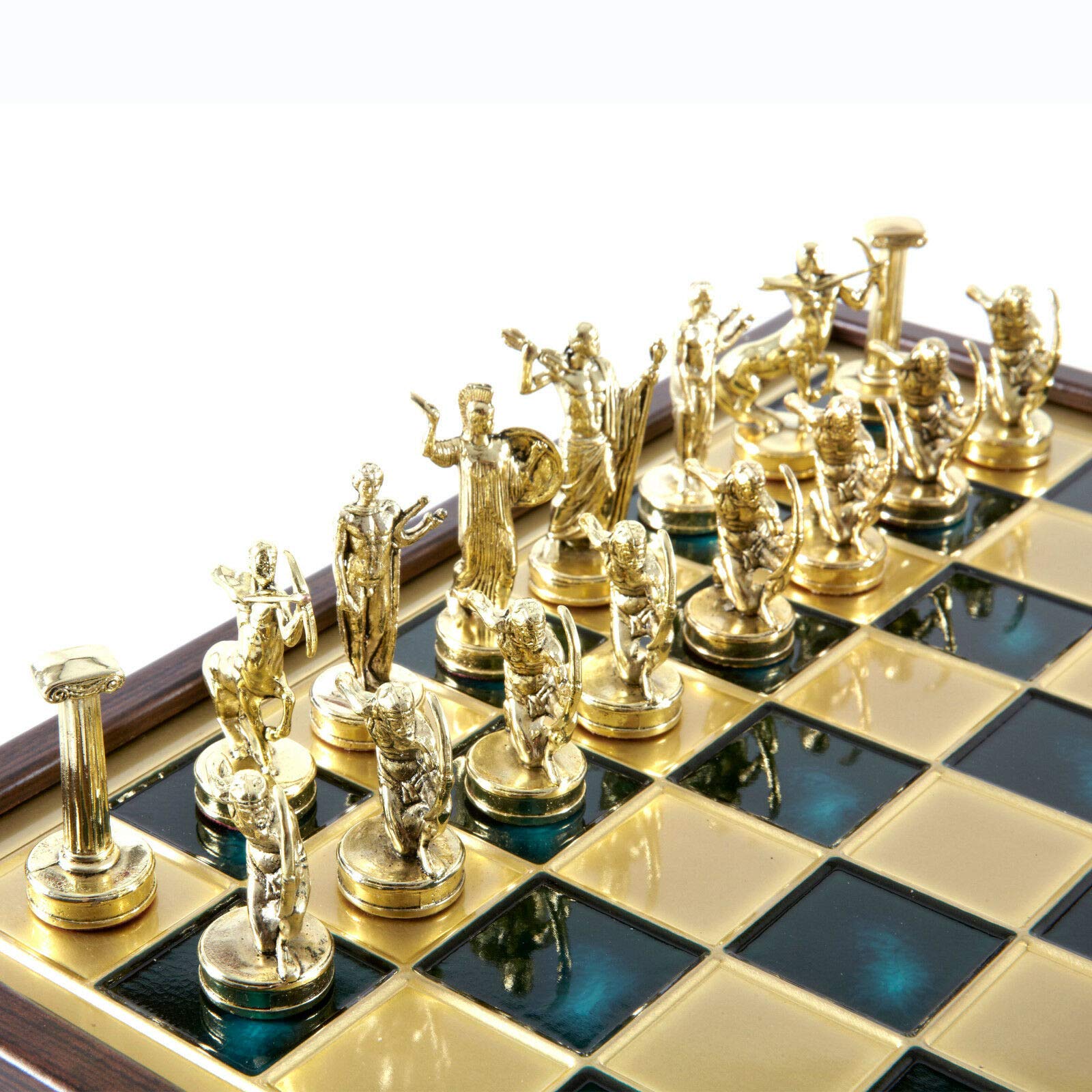 Hercules Chess Set - Brass & Nickel Chess Pieces with Wooden Case & Green-Brass Chess Board | Premium Chess Set for Home, Office, and Gifts