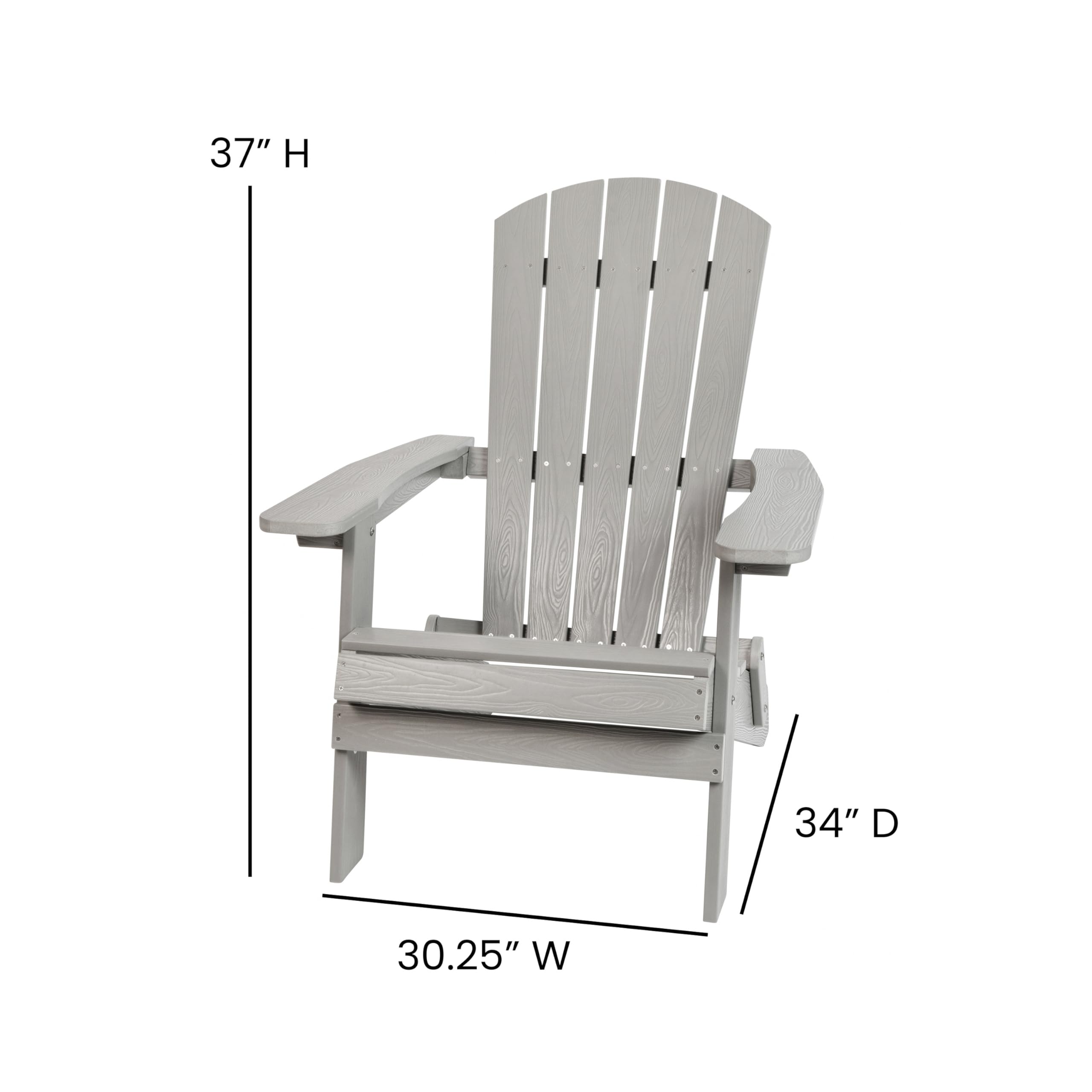 EMMA + OLIVER All-Weather Poly Resin Folding Adirondack Chair in Gray - Outdoor Patio Furniture for Garden, Poolside, Deck, and Backyard Relaxation