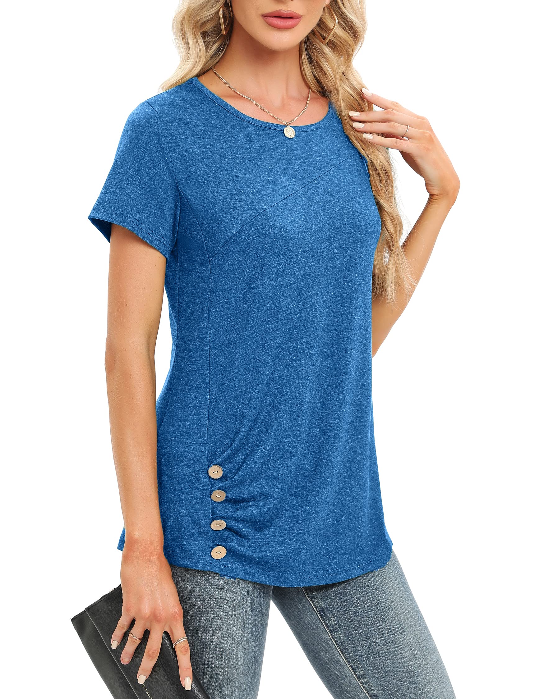 MOQIVGI Women's Casual Summer Short Sleeve T-Shirt - Scoop Neck Cute Trendy Blouse for Daily Wear, Office & Outings | Breathable Comfort Top for Hot Weather