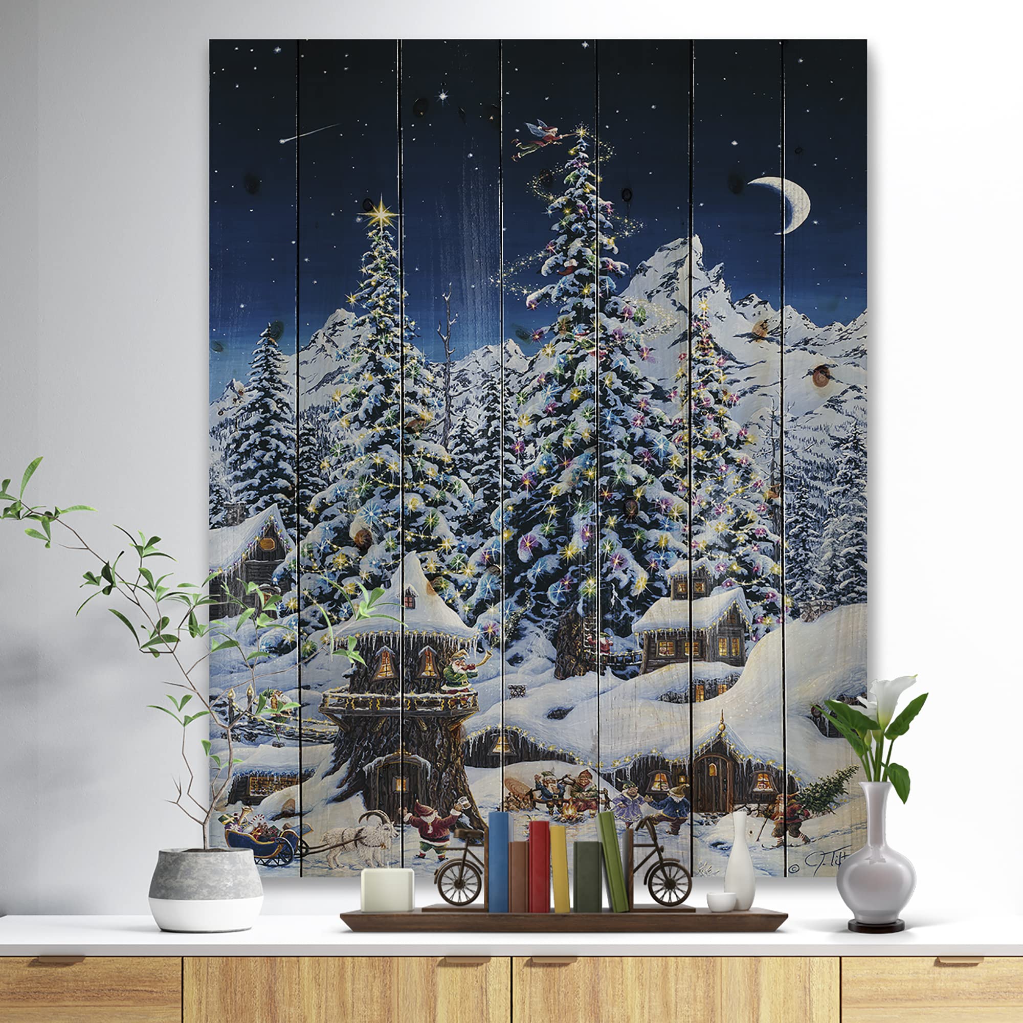 Elf Houses Wood Wall Decor for Christmas Trees - Blue Pine Art