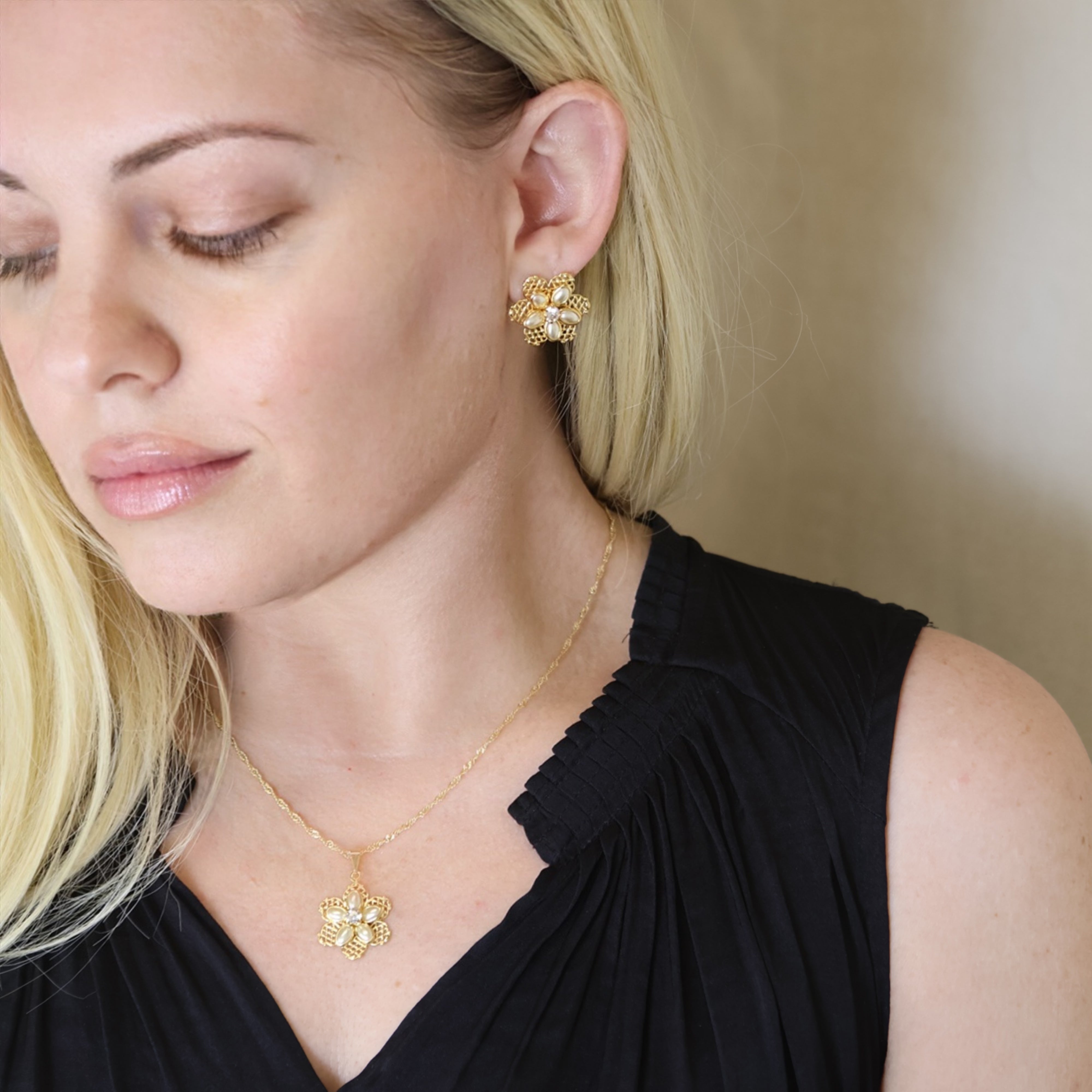 18K Gold Filled Floral Mesh Drop Earrings for Women - Elegant Dainty Flower Jewelry for Wedding, Party & Everyday Wear
