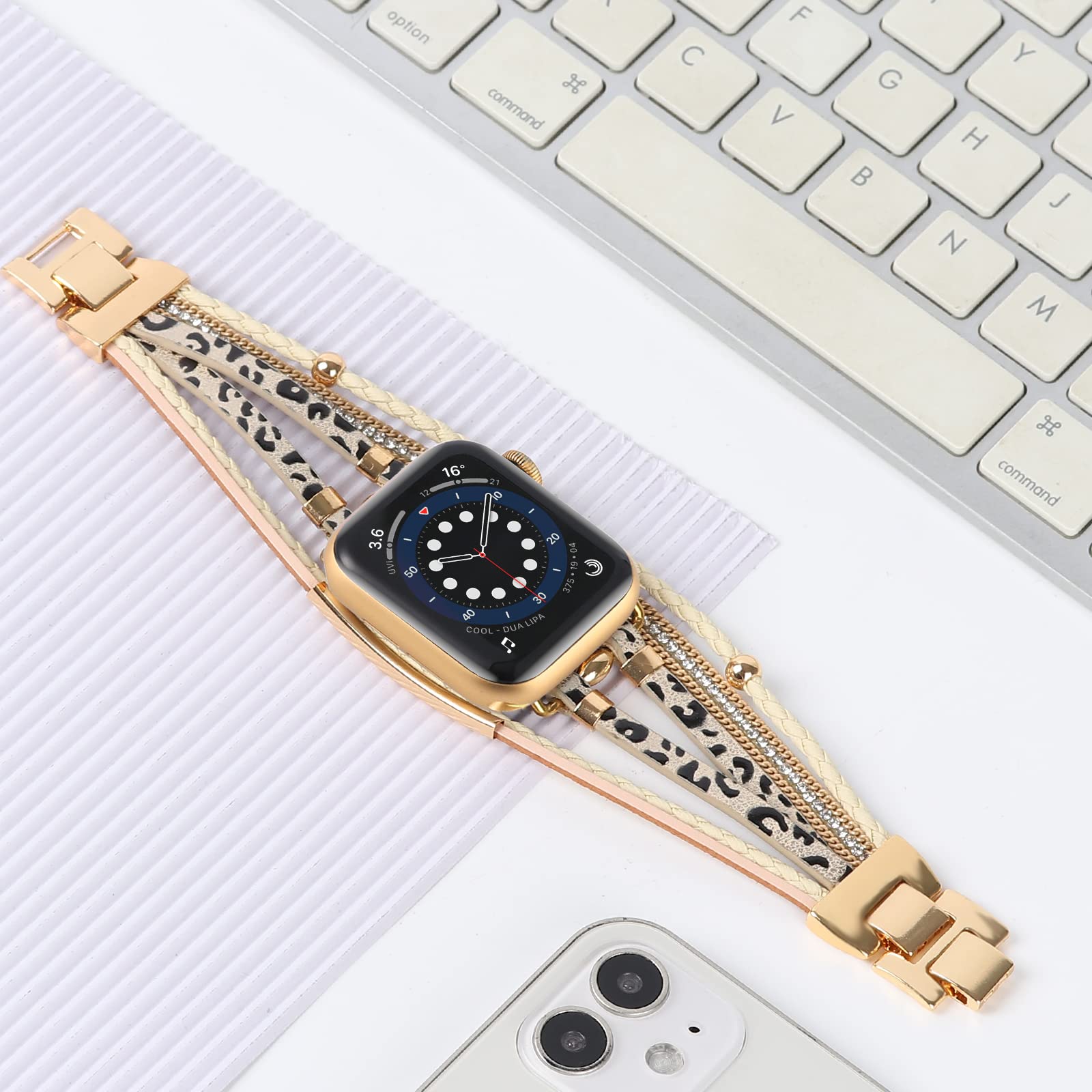 WONMILLE Genuine Leather Bands for Apple Watch 41mm 40mm 38mm 45mm 44mm 42mm 49mm - Boho Bracelet Strap Compatible with iWatch Series Ultra 10 9 8 7 6 5 4 3 2 1 SE - Perfect for Workouts, Office Wear & Casual Fashion Accessories