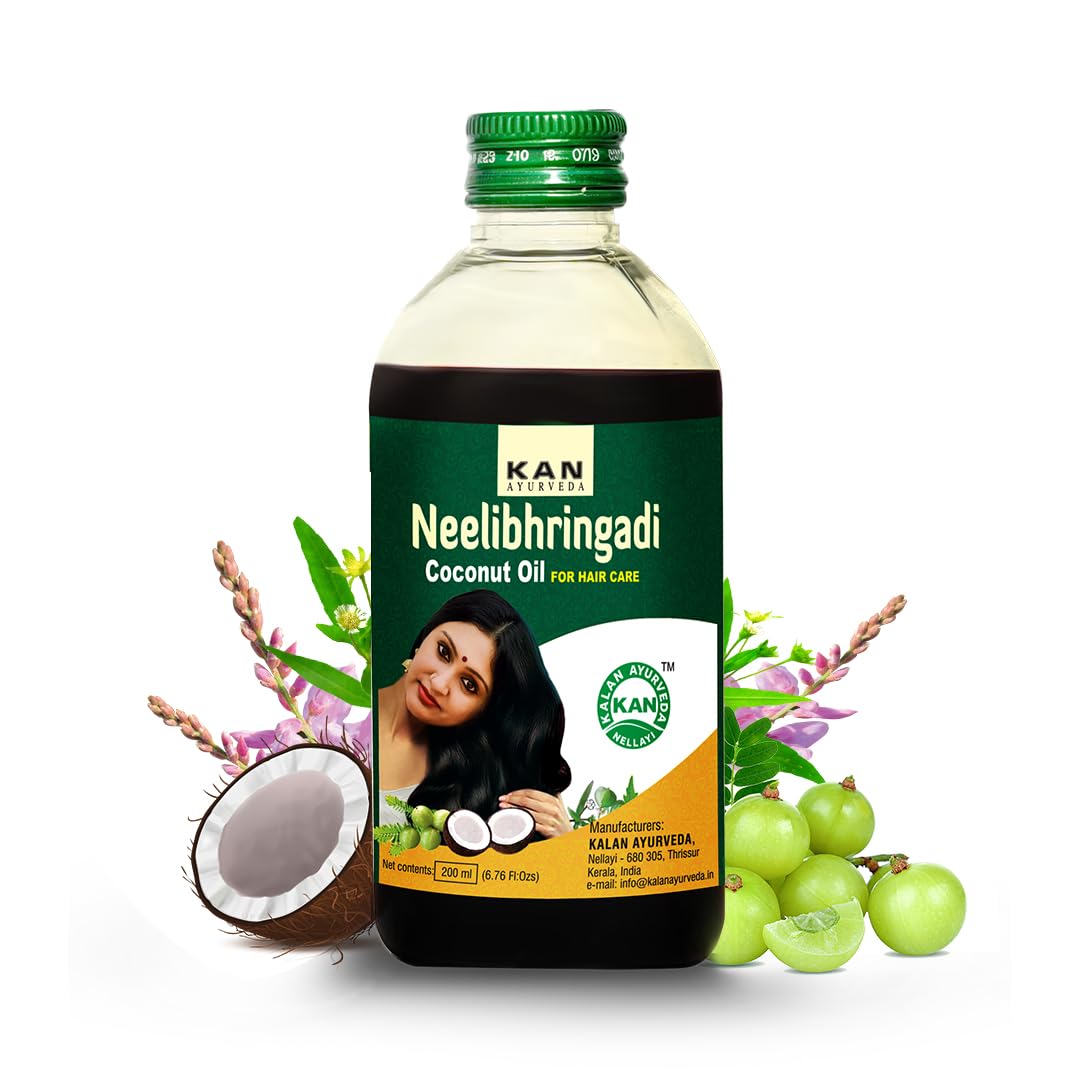 KAN AYURVEDA Neelibhringadi Coconut Hair Oil 200ml - Ayurvedic Hair Growth Treatment with Natural Ingredients from Kerala | Promotes Thicker, Longer & Healthier Hair | Perfect for Daily Hair Care, Scalp Massage & Ayurvedic Hair Therapy