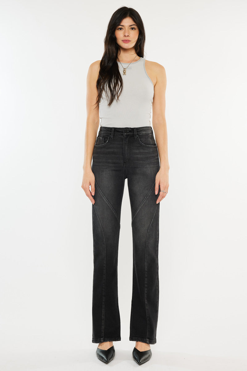 Berry High Rise Slit Straight Leg Jeans for Women - Stretchy Denim Pants with Side Slits, Comfortable & Trendy - Perfect for Casual Outfits, Date Nights & Street Style