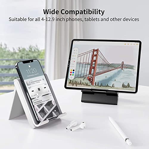 SAIJI Adjustable Tablet Stand Holder - Portable & Foldable Desktop Stand Dock for iPad, iPhone, Nintendo Switch, Samsung Galaxy & Kindle Fire - Black | Perfect for Home, Office & Travel Use