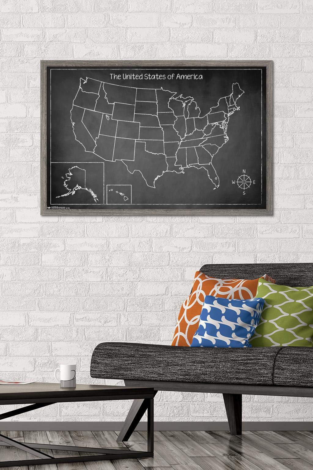 Trends International Chalk Map - USA Wall Poster, 22.375
