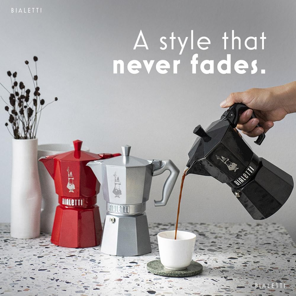 Bialetti Mocha Exclusive Italian Red Stovetop Espresso Maker - 6 Cup Capacity, Direct Flame Compatible for Rich Coffee & Espresso | Perfect for Home, Office & Camping Use