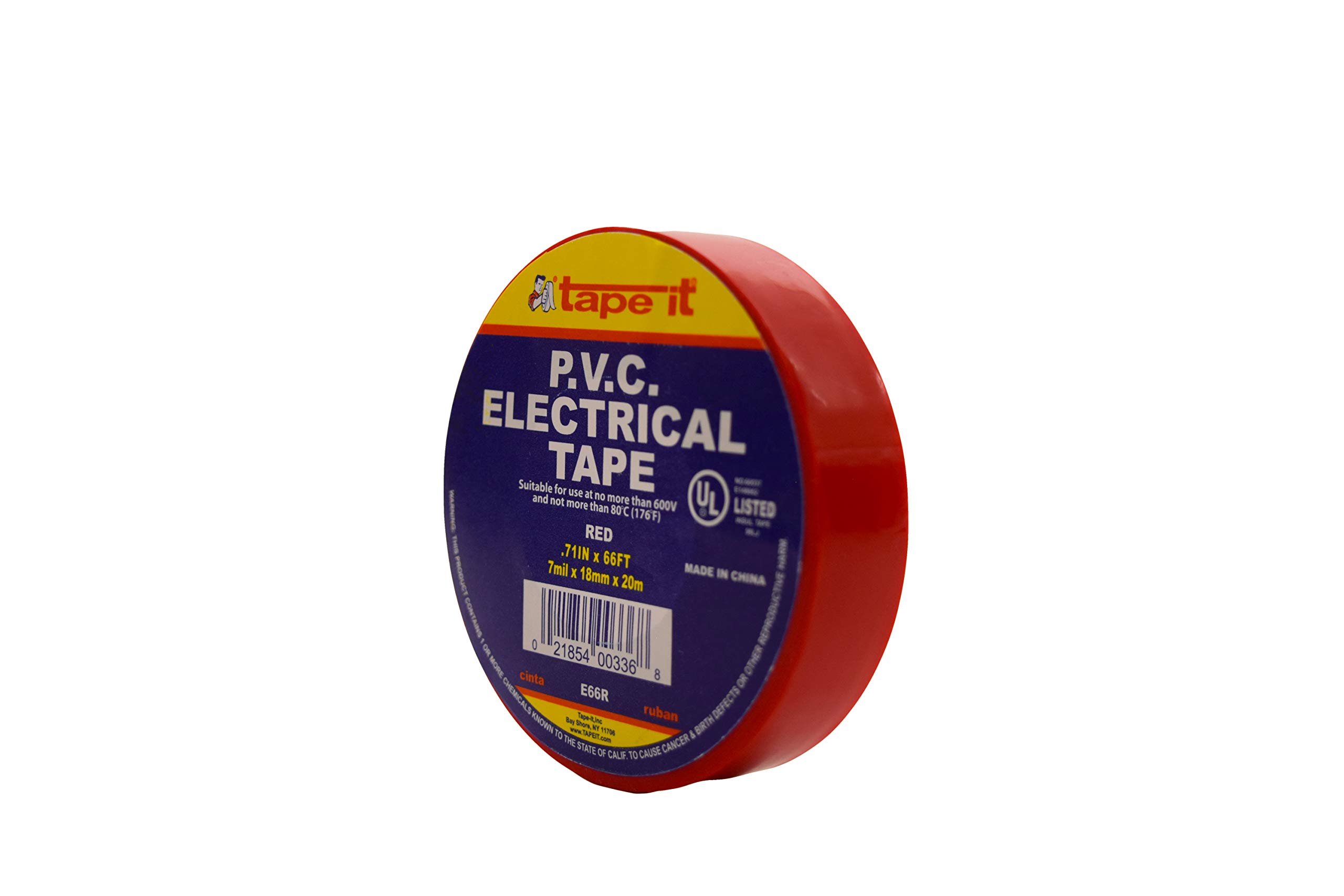 Premium E66R PVC Electrical Tape - 7 Mil Thick, 66 Feet Long, 45/64 Inch Wide (Red) - High Voltage Insulation, Wire Harnessing & DIY Electrical Projects