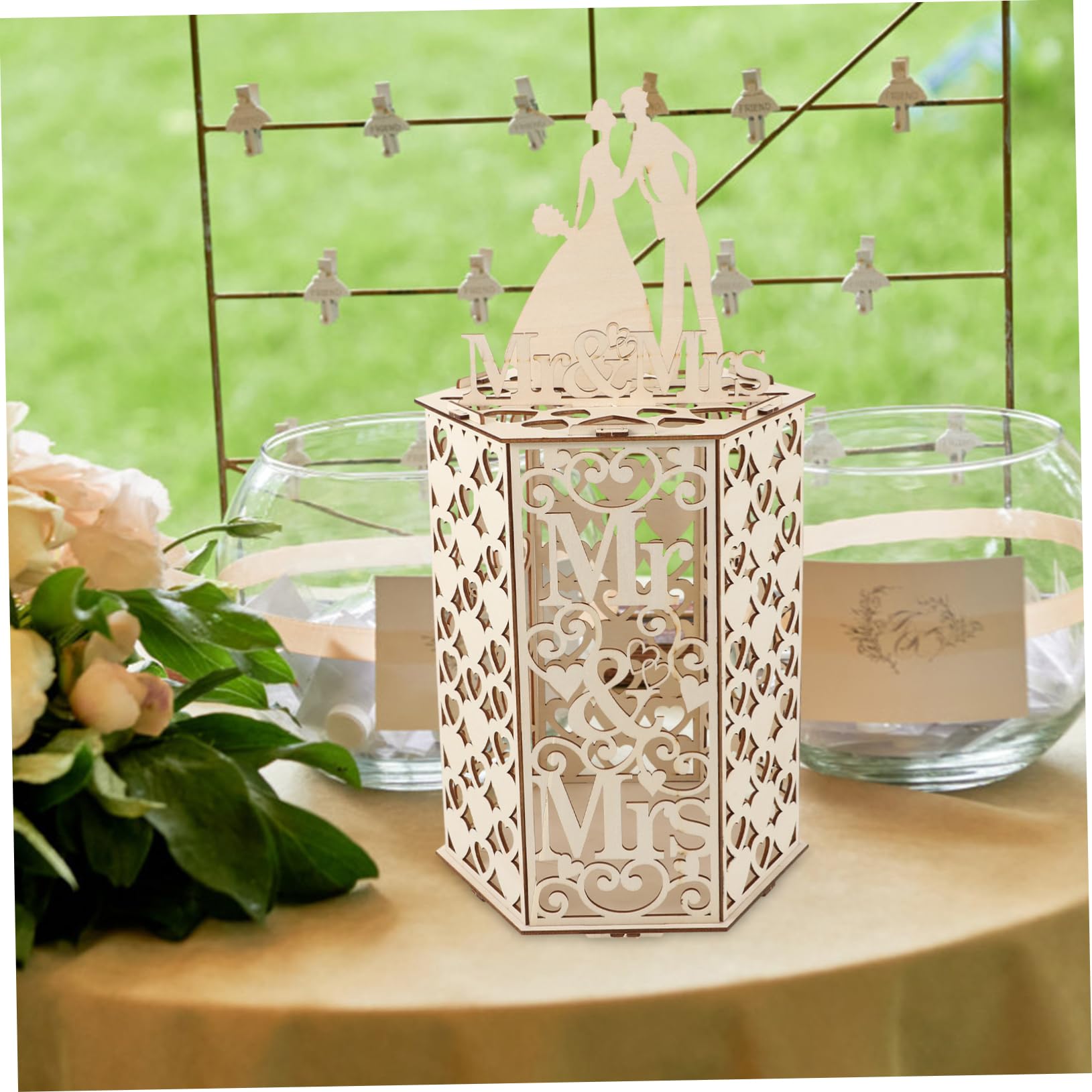 PRETYZOOM Wooden Wedding Card Box - Elegant Card Holder for Greeting Cards, Invitations & Envelopes - Perfect for Weddings, Bridal Showers & Special Events