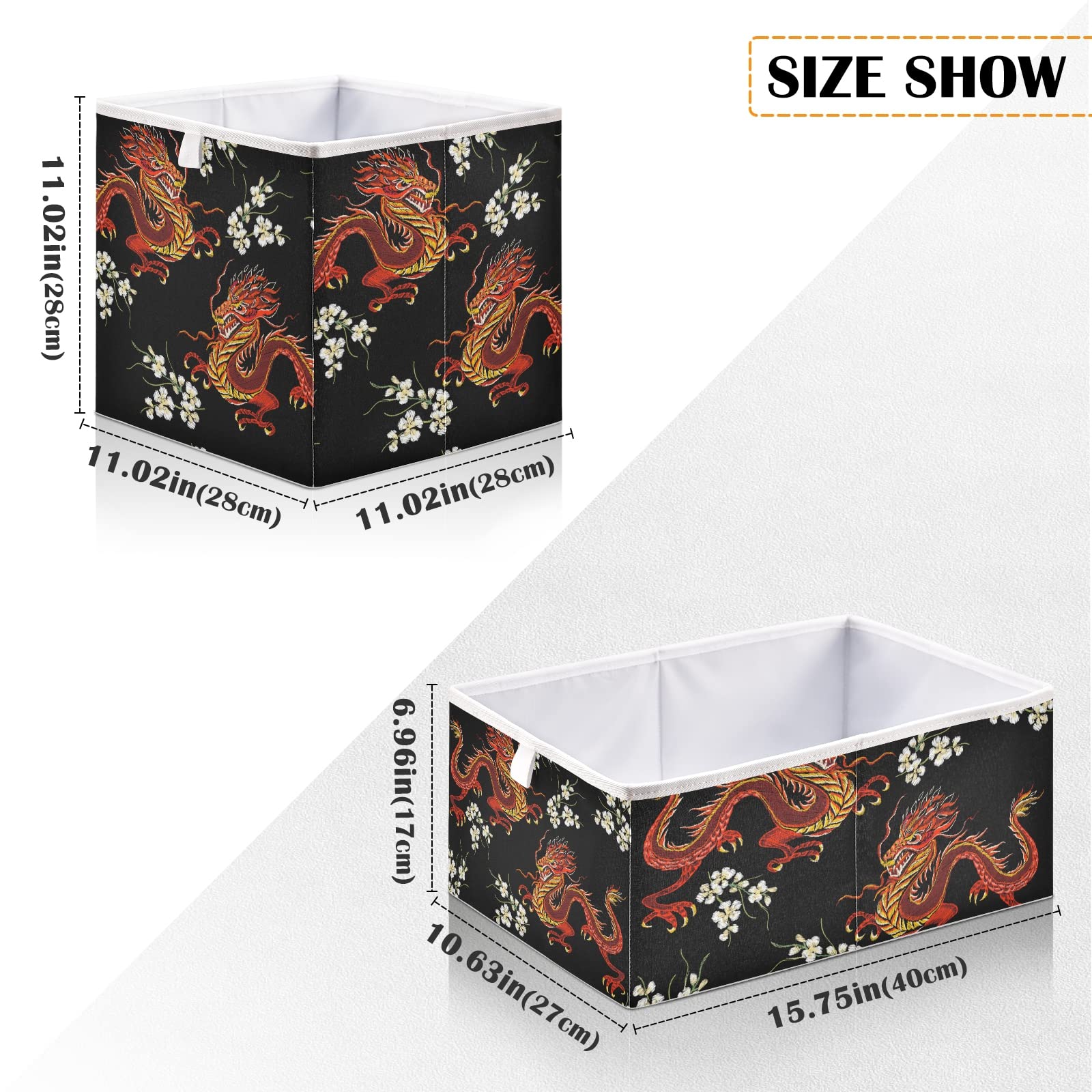 Large Collapsible Dragon Floral Storage Basket - Rectangular Storage Bin & Toy Organizer for Home, Laundry Room | Perfect for Kids' Toys, Blankets & Clothes Organization
