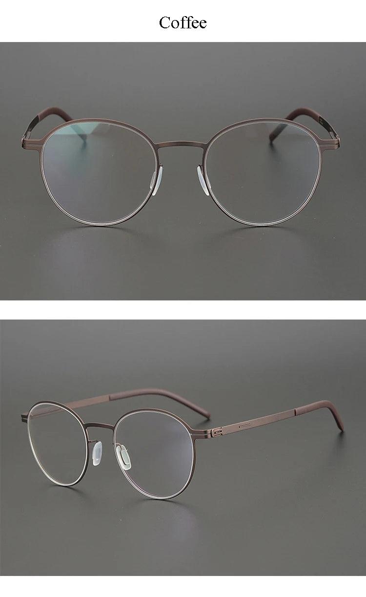 Aimee Unisex Full Rim Round Screwless Stainless Steel Eyeglasses Frame 25408 - Lightweight & Durable Glasses for Men & Women - Perfect for Reading, Working & Daily Wear
