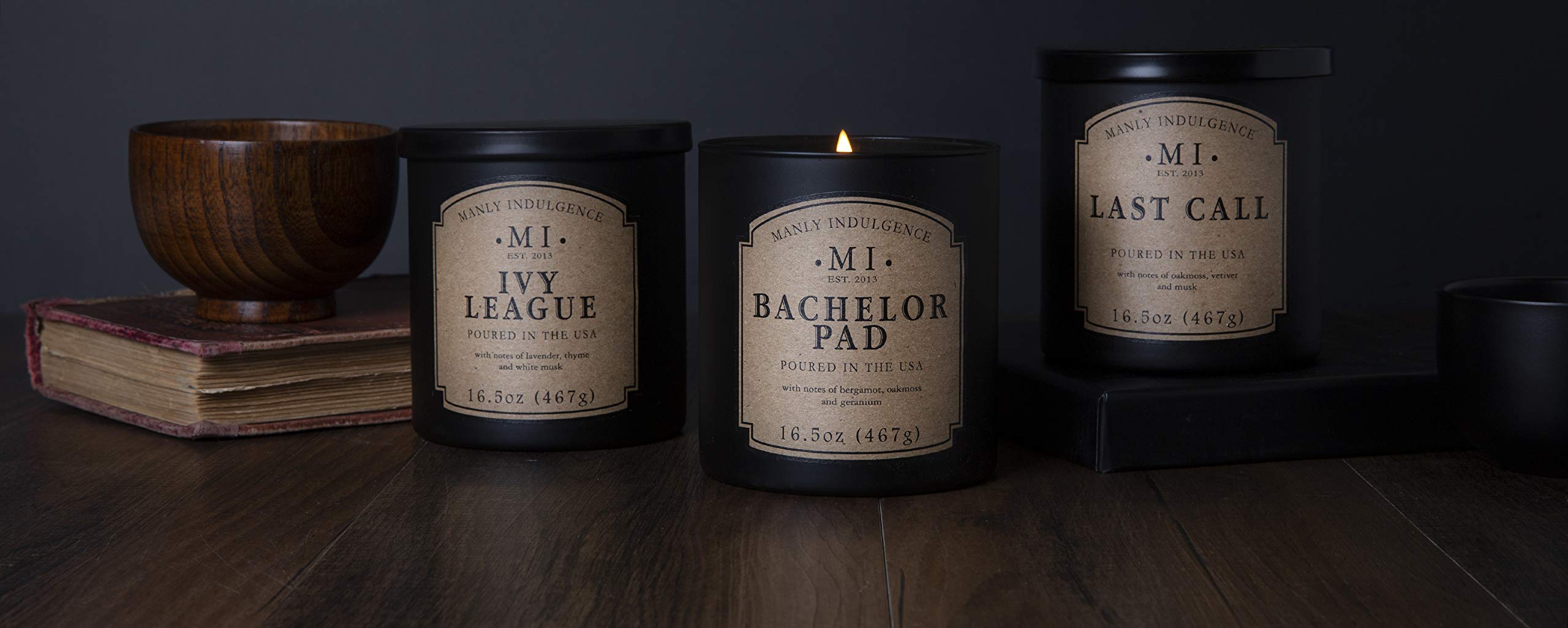 Manly Indulgence Black Tuxedo Jar Candle 16.5 oz - White Musk, Lavender, Cedarwood, Jasmine & Earthy Orris Scented Soy Wax Blend - Long Lasting 60 Hour Burn Time - Hand Poured in USA - Perfect for Home Decor, Romantic Dinners & Relaxation