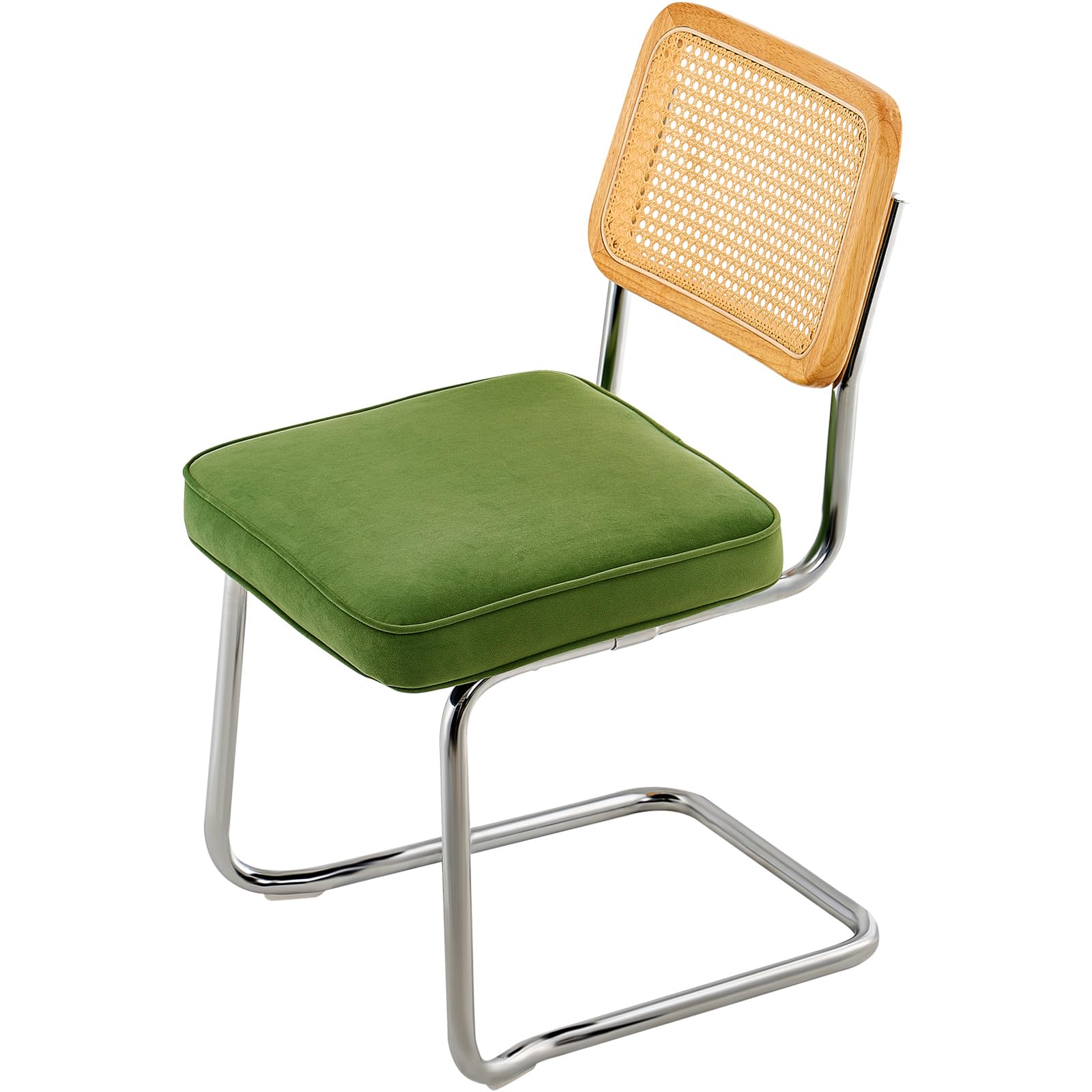 VEVOR Rattan Dining Chairs Set of 2 - Mid Century Modern Velvet Upholstered Accent Chairs with Woven Rattan Back - 18.1 Inch Retro Kitchen & Dining Room Chairs for Living Room, Bedroom, Patio - Comfortable Seating for Home Decor & Entertaining