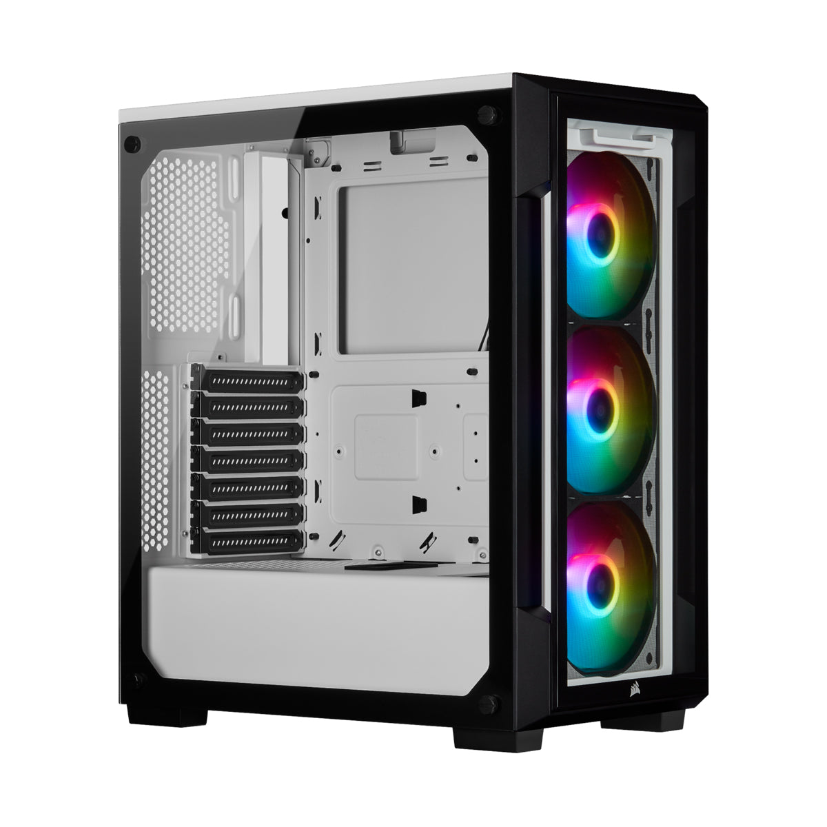 Corsair iCUE 220T RGB Tempered Glass Mid Tower ATX PC Case - White | High Airflow Gaming Computer Case with 3 RGB Fans | Perfect for Gaming Setup & Streaming Studio