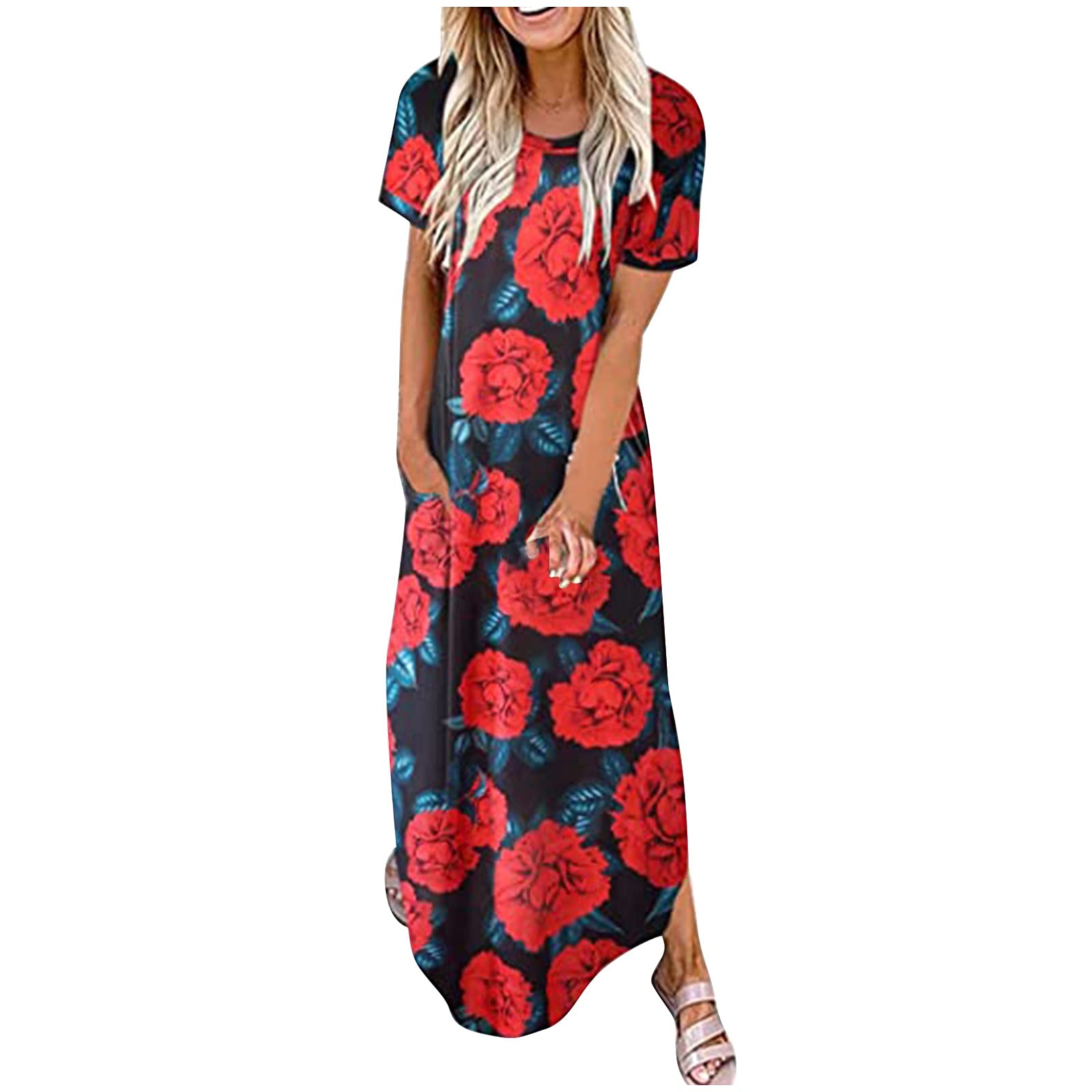SXAURA Women's Tie-Dye Floral Maxi Dress with Sleeves - Summer Beach Dress for Vacations, Pool Parties & Outdoor Events