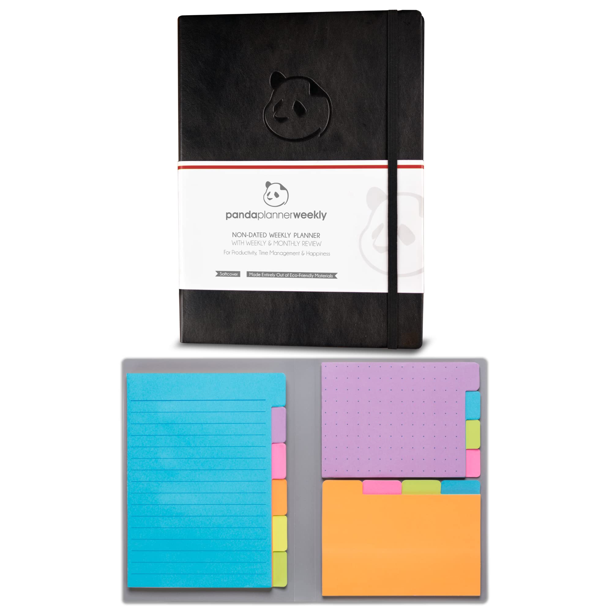Black Undated Full Year Weekly Planner - 12 Month Productivity Organizer with Classic Sticky Notes by Panda Planner | Perfect for Work, School & Personal Goal Tracking
