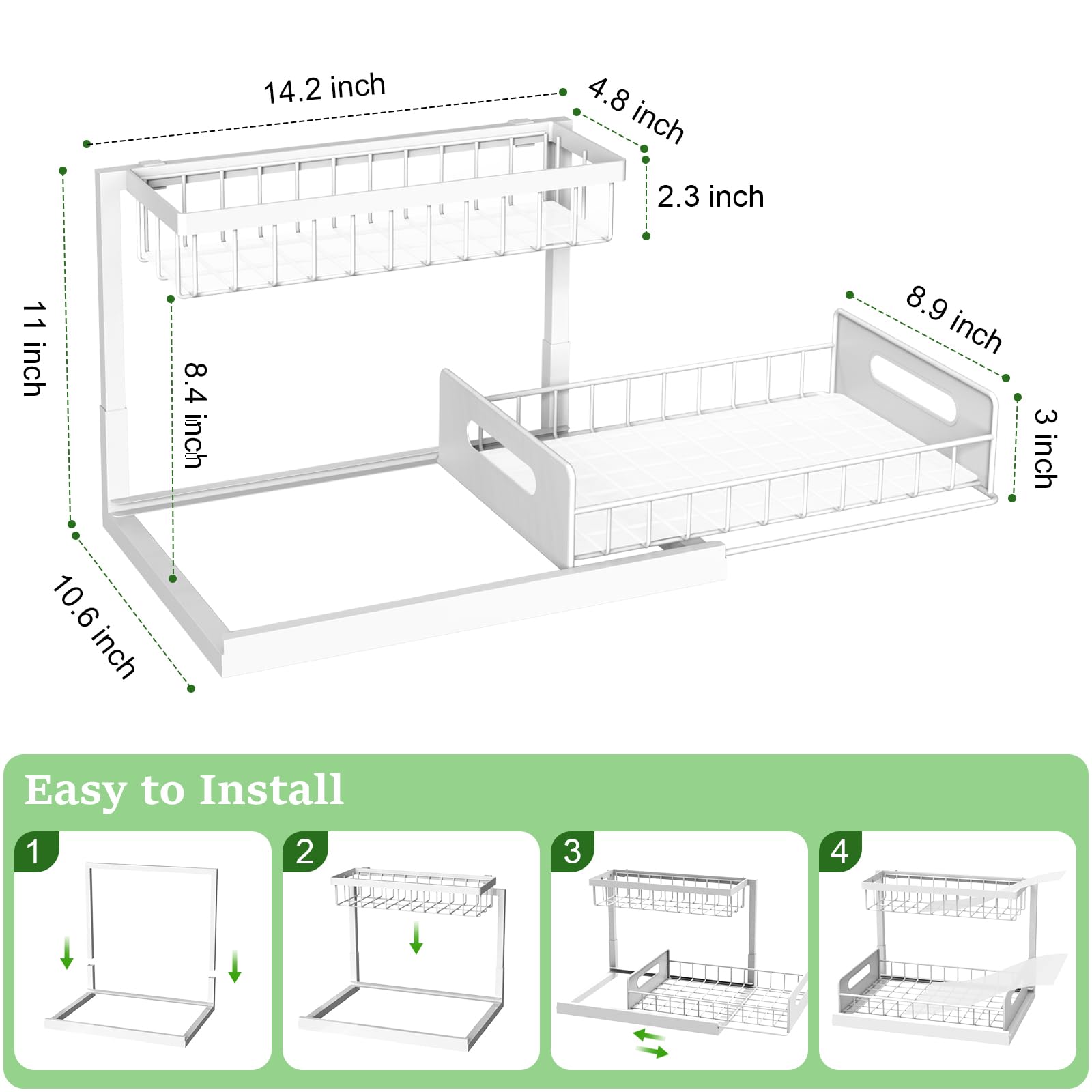 REALINN 2-Tier Under Sink Pull Out Organizer - White Kitchen & Bathroom Cabinet Storage Shelf (2-Pack) | Perfect for Maximizing Space Under Sink, Pantry, or Vanity Storage