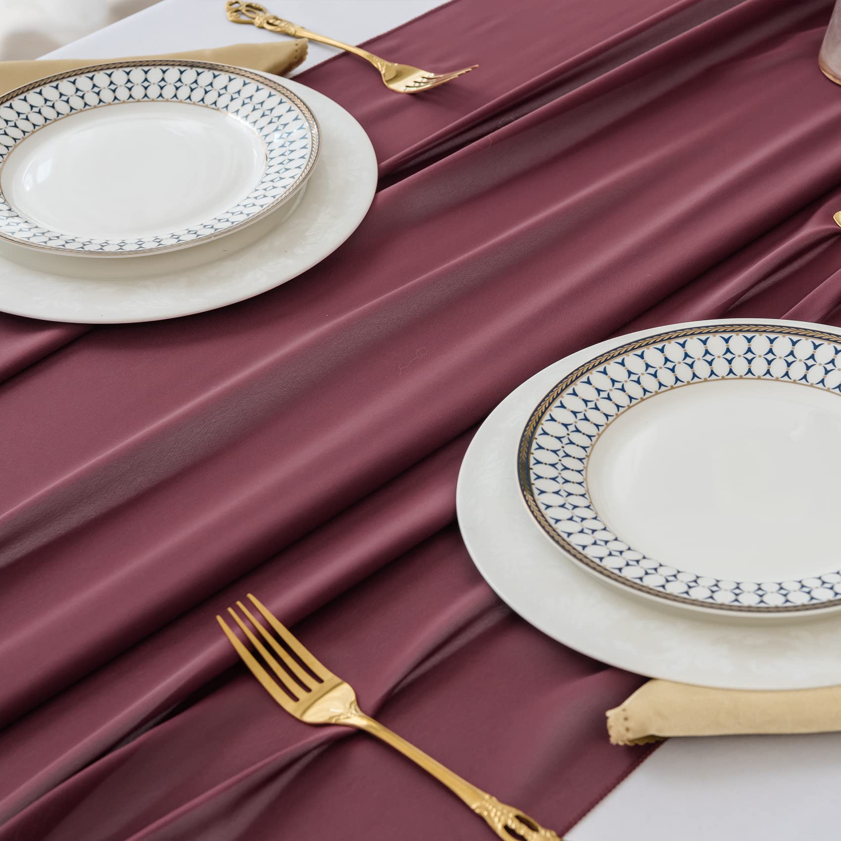 2-Pack Burgundy Chiffon Table Runners 29x120 Inches - AILITI Sheer Gauze Wedding Table Decor for Romantic Bridal Showers, Baby Showers & Birthday Parties - Perfect for Cake Tables, Buffet Displays & Rustic Event Decorations