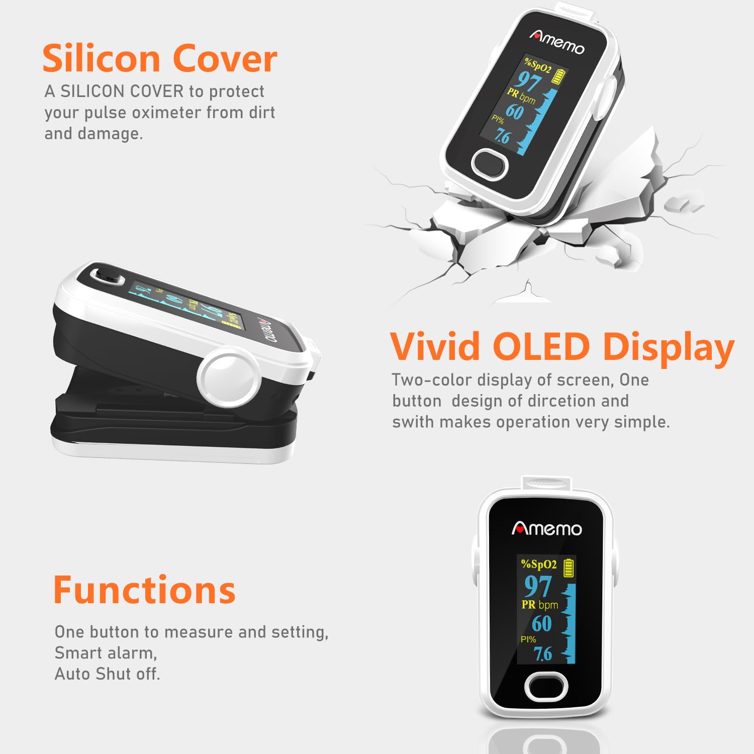 Pulse Oximeter with OLED Display - Fingertip Blood Oxygen Saturation Monitor (SpO2) - Includes Carrying Case & Silicone Cover - Perfect for Home Use, Travel, and Fitness Tracking
