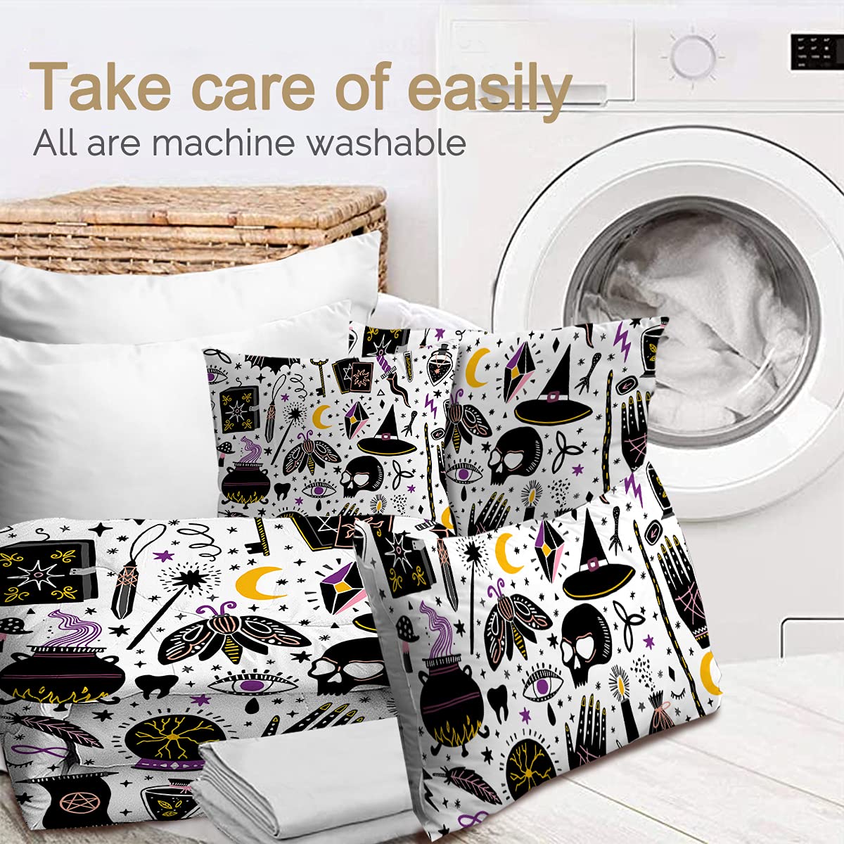 BlessLiving Witchcraft Queen 8-Piece Halloween Comforter Set - All Season Down Alternative Bedding with Comforter & Sheets for Adults, Men & Women | Gothic Bedroom Decor for Spooky Season & Witch-Themed Rooms