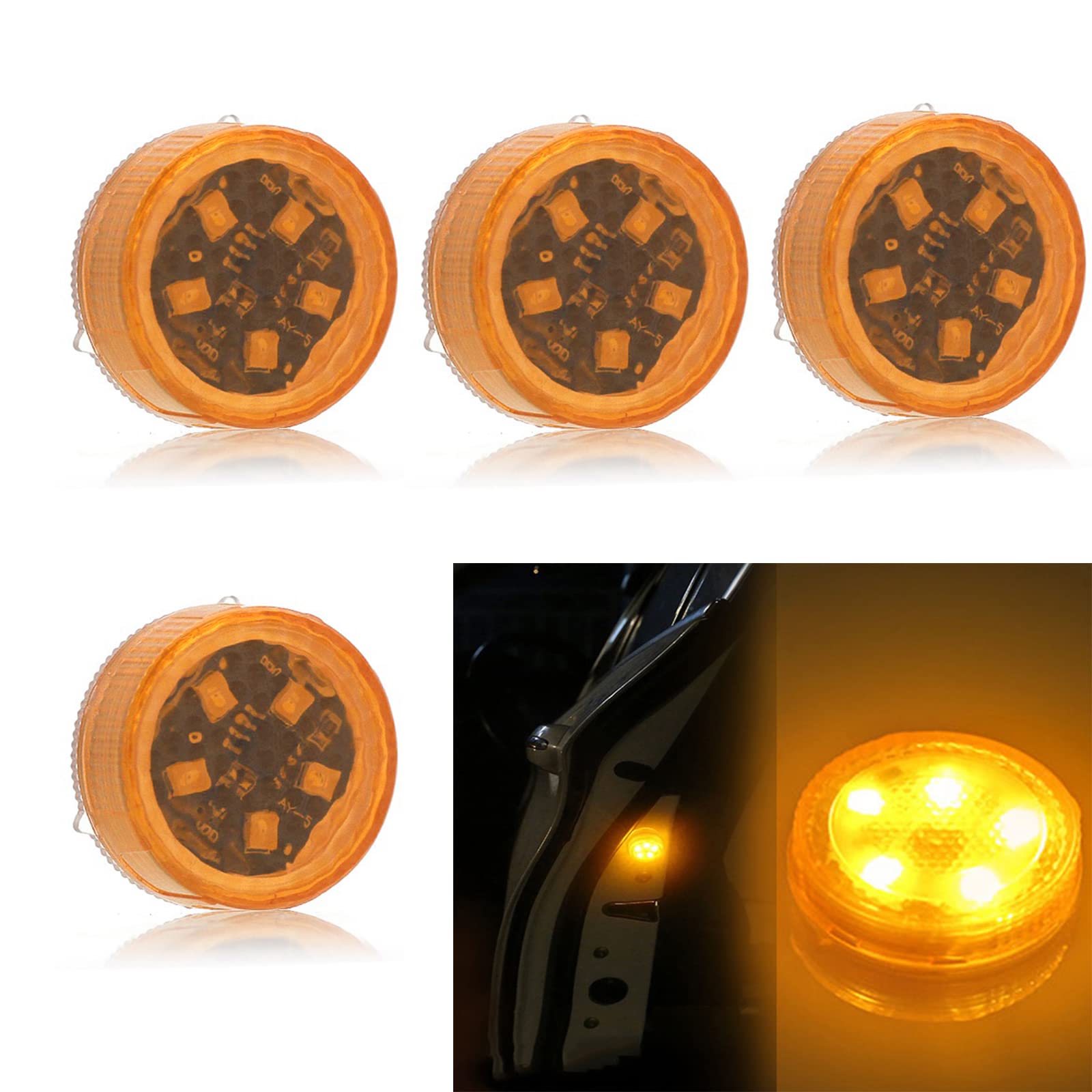 Wireless Car Door Warning Light - 4 PCS Anti-Collision LED Strobe Lights with Instant Switch for Vehicle Safety (Yellow) | Perfect for Night Parking, Emergency Alerts & Side Door Protection