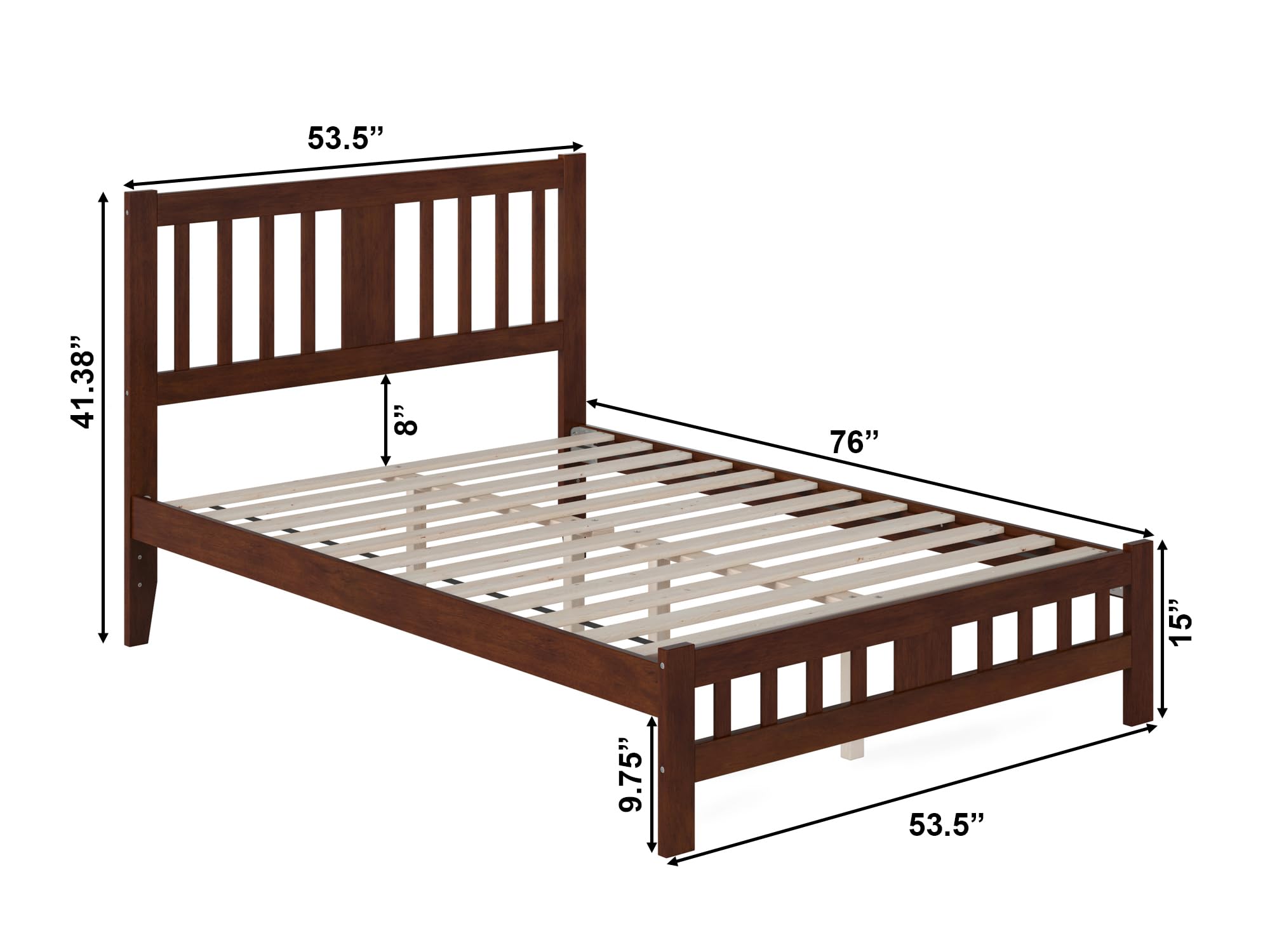 AFI Tahoe Full Size Platform Bed with Footboard & USB Charging Station - Solid Walnut Wood Frame - Modern Bedroom Furniture for Small Spaces & Guest Rooms