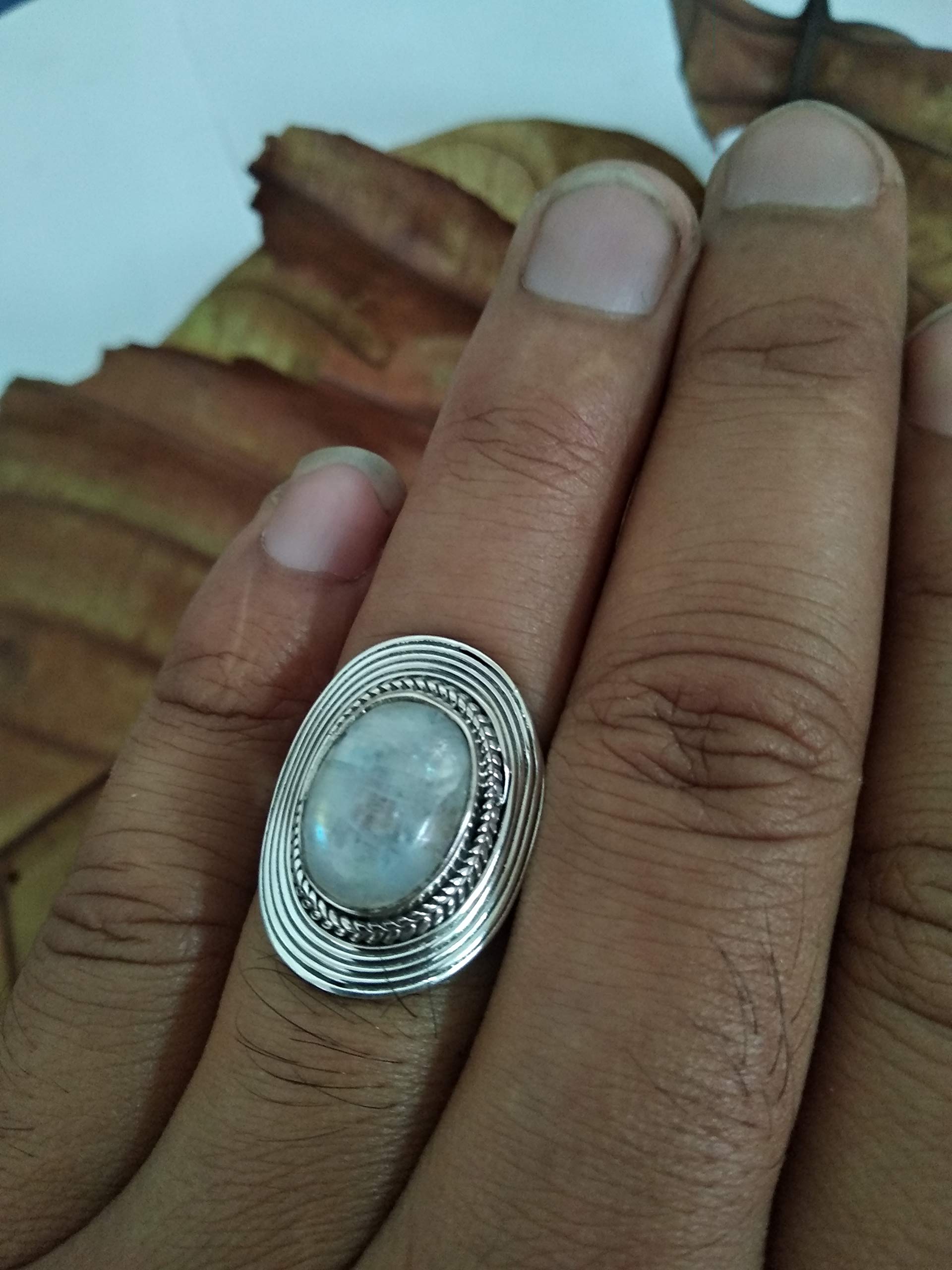 Moonstone Ring for Women – Sterling Silver Engagement & Promise Ring with Blue Flash – Unique Bohemian Jewelry for Mother’s Day Gifts & Nature Lovers | Perfect for Weddings, Anniversaries & Boho Fashion
