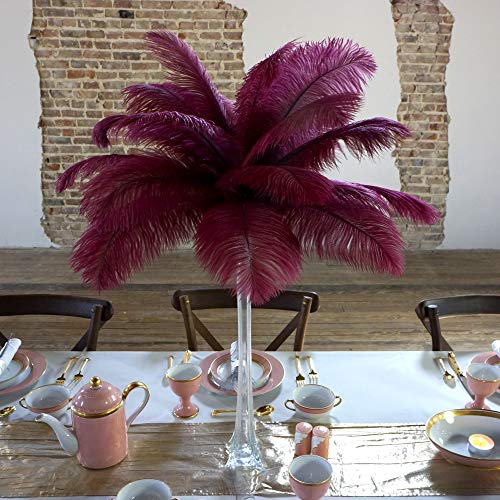 Clear Vase/Burgundy Feathers