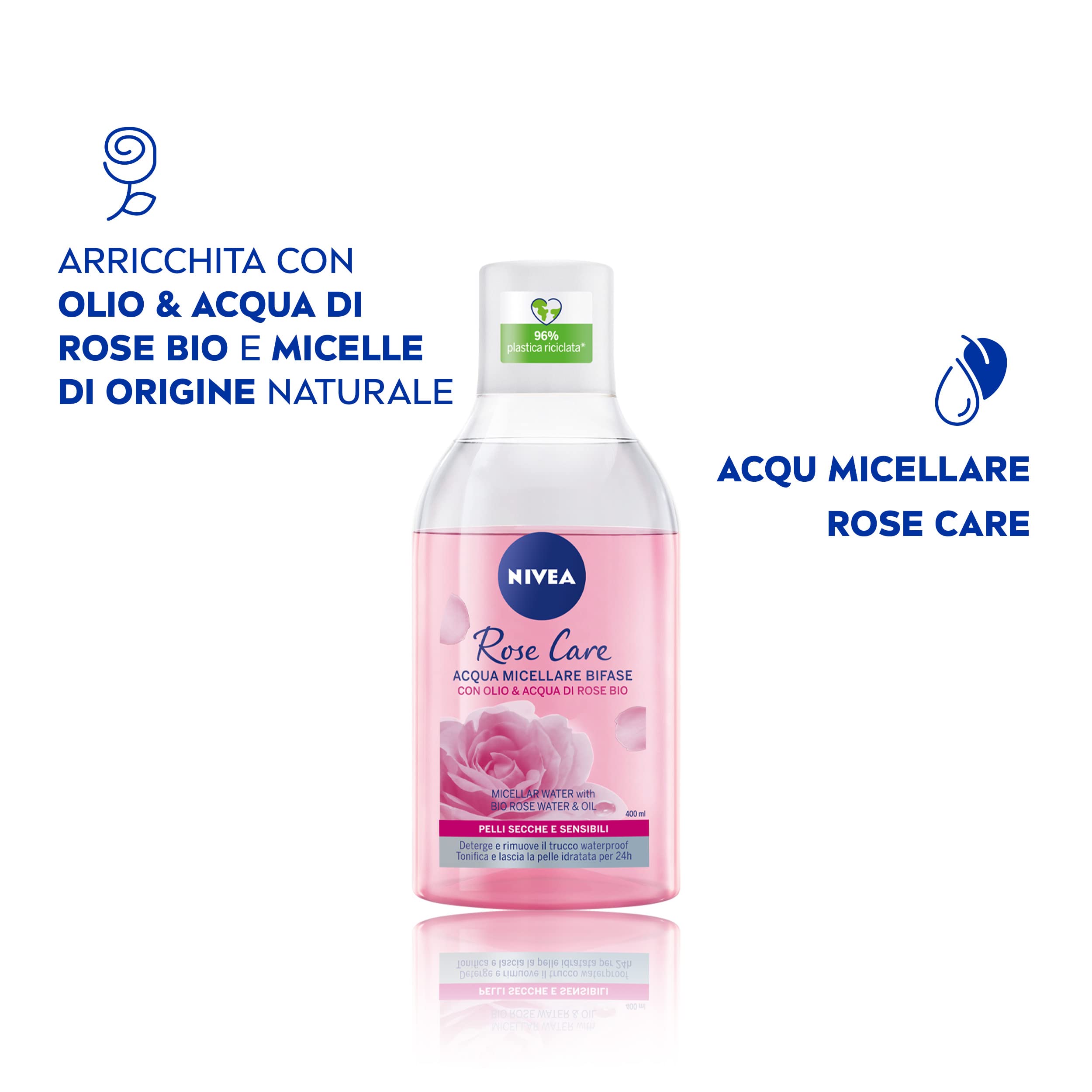 NIVEA MicellAIR Rose Water & Oil Micellar Cleansing Water - Gentle Face Wash for All Skin Types, 400ml - Perfect for Makeup Removal & Daily Skincare Routine