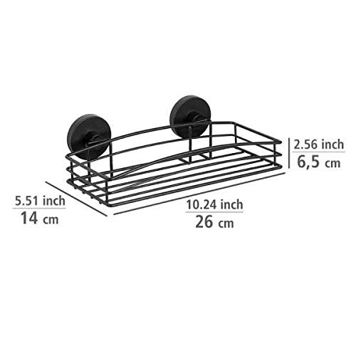 Wenko Vacuum-Loc® Wall Shelf - Black Open Wire Basket Design, Loft Style Painted Steel - No Drill Wall Mount Shelf with Vacuum Fixing - 26 x 6.5 x 14 cm - Perfect for Kitchen, Bathroom & Small Space Organization