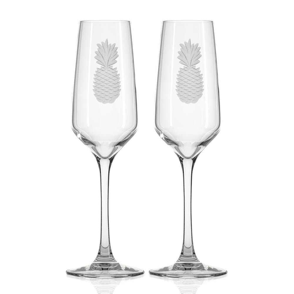Fresh Pineapple 5.75oz Champagne Flutes - Set of 2 Elegant Glassware for Weddings, Parties & Romantic Dinners | BPA-Free & Dishwasher Safe