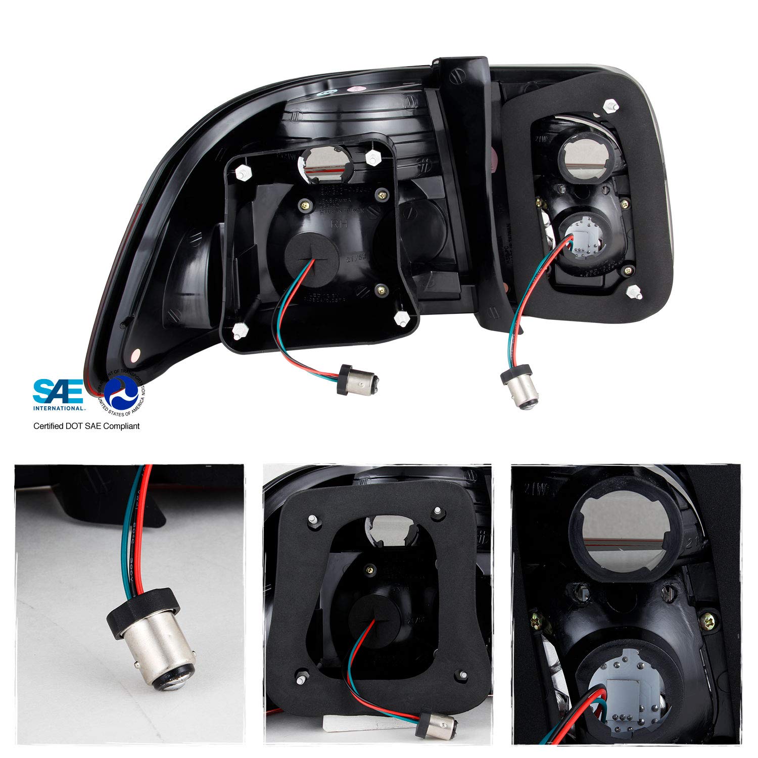 AKKON JDM Red Smoke LED Tail Brake Lights - 4Pcs Set for 1996-1998 Honda Civic 4-Door Sedan (Left + Right Pair) - Enhanced Visibility & Stylish Upgrade for Night Driving & Car Shows