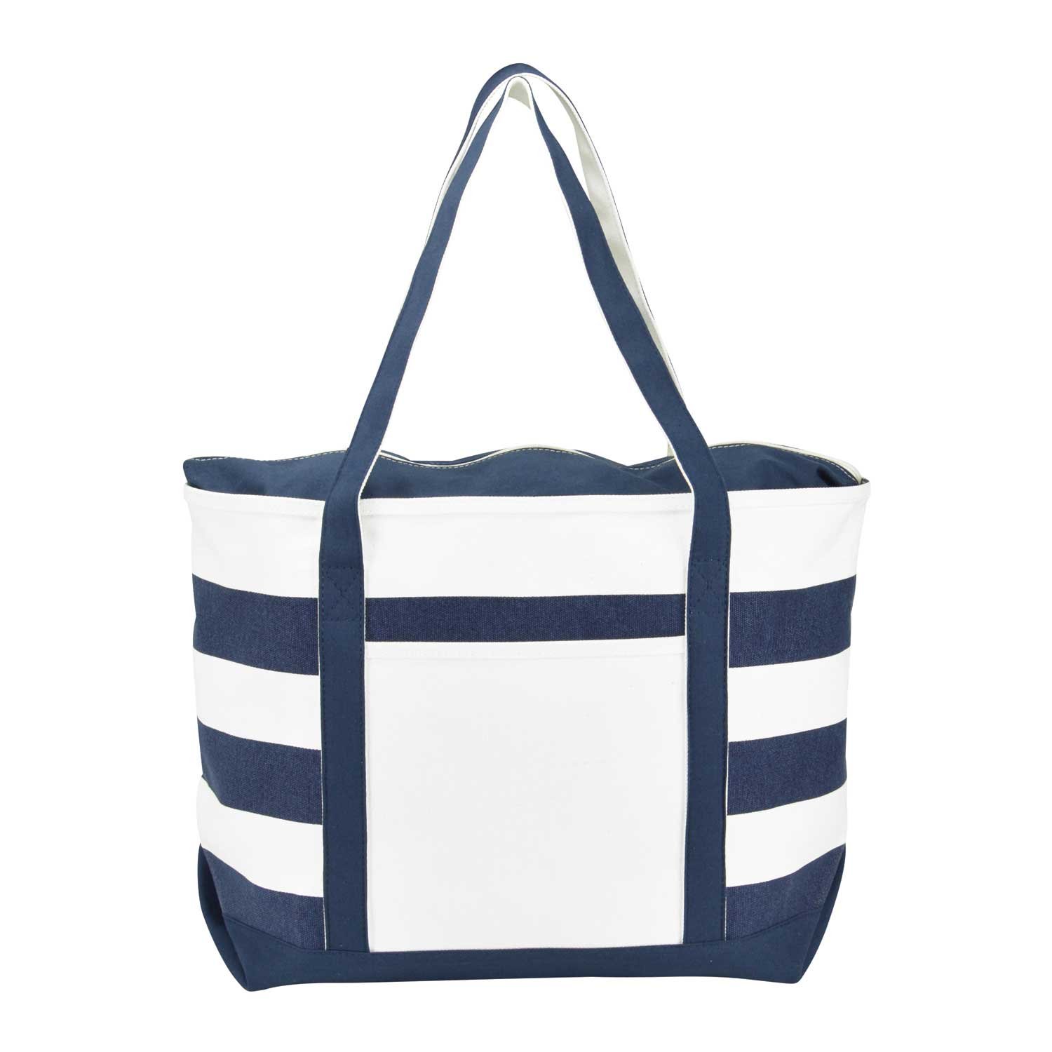 Premium Navy Blue Striped Boat Bag - Durable Cotton Canvas Tote for Beach, Travel & Shopping | Water-Resistant & Spacious Carryall for Boating, Picnics & Daily Use