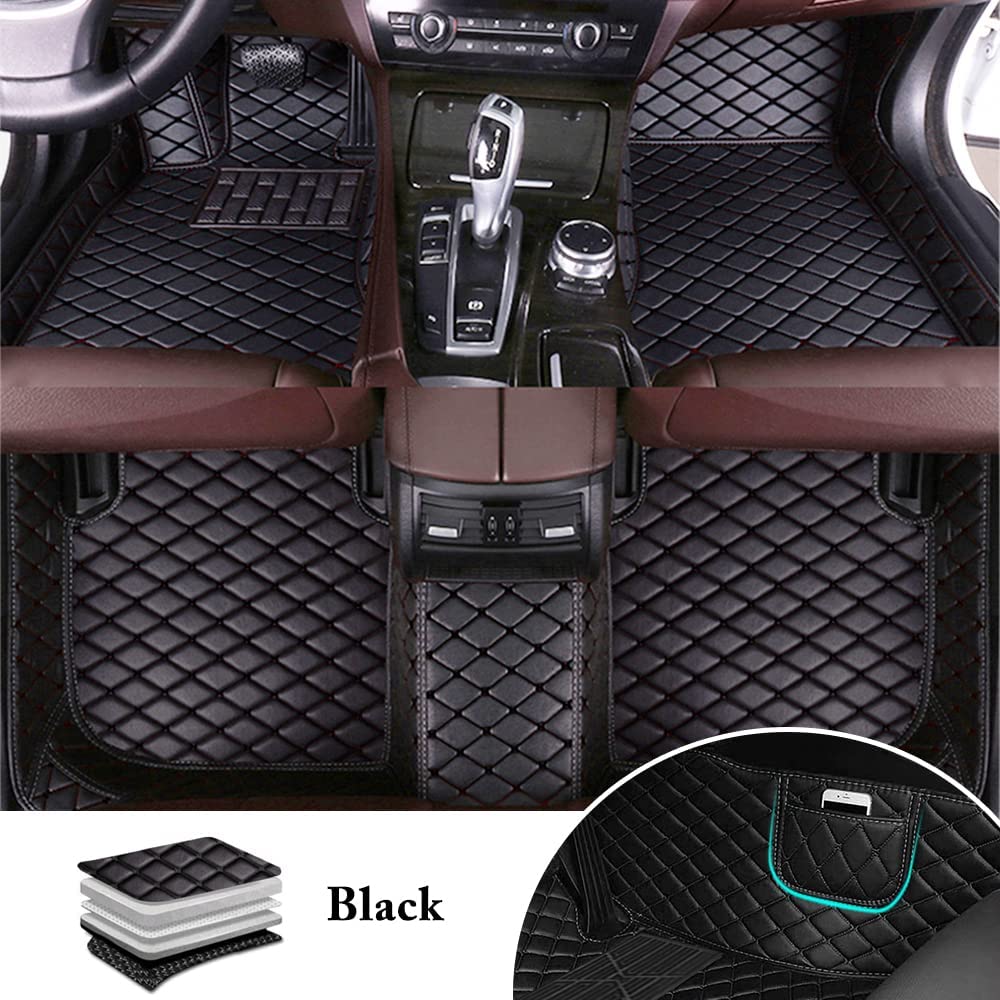 Premium Custom Car Floor Mats for Lexus RX350L 7-Seater (2018-2020) - Waterproof Non-Slip Luxury Leather Liners with Storage Pocket - Full Set Black Automotive Carpets - Perfect for Family Road Trips & Daily Commuting