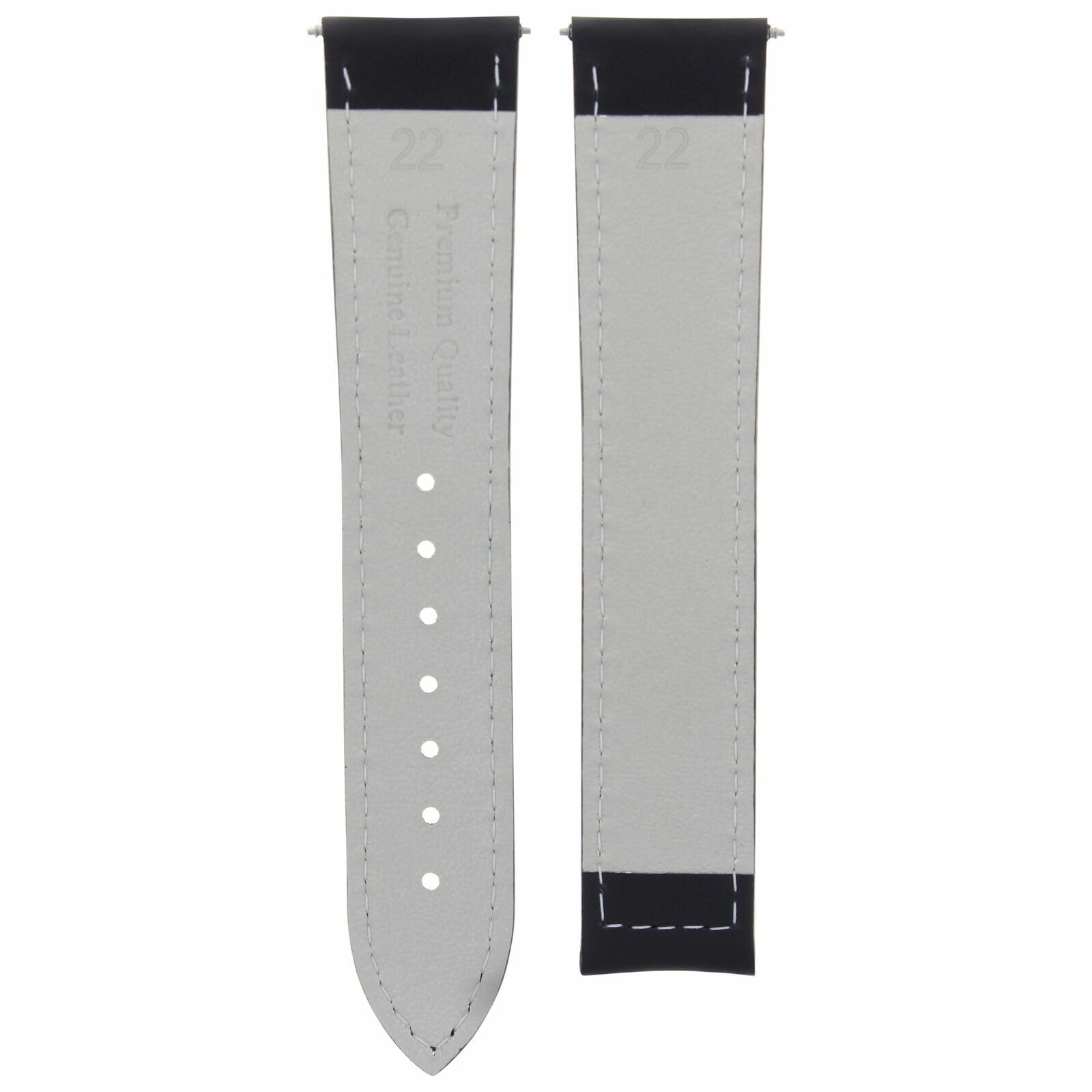 22mm Leather Watch Band for Zenith - Black with White Stitching | Smooth Deployment Clasp | Dress & Business Wear