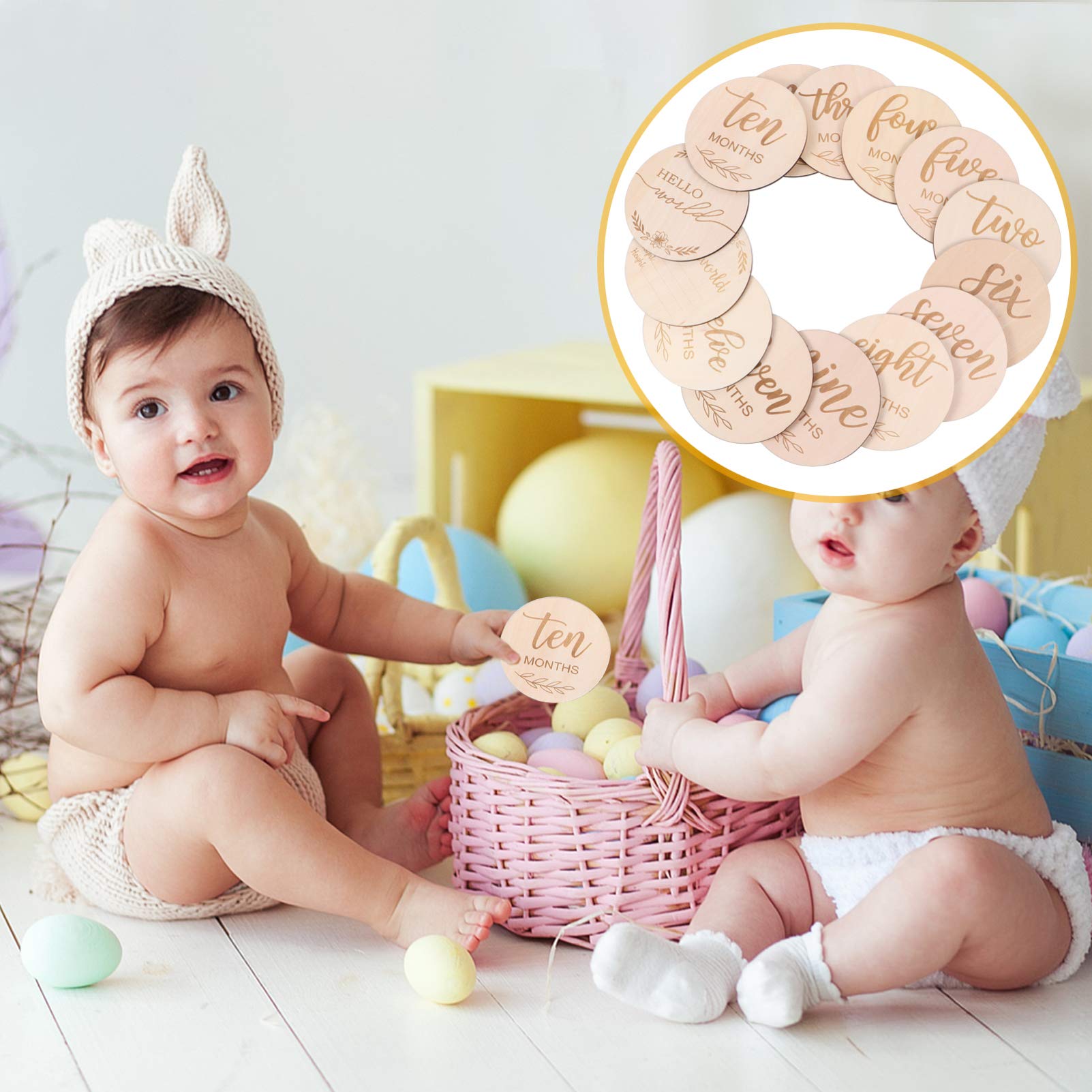 14 Pcs Wooden Baby Milestone Cards - Pregnancy to Newborn Photoshoot Props, Growth Tracker & Announcement Cards for Baby's First Year | Perfect for Monthly Photo Shoots, Baby Showers & Nursery Decor